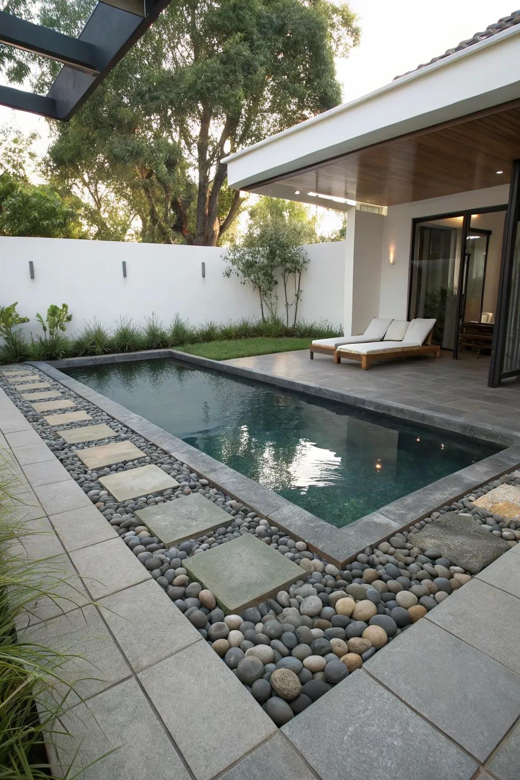 Sleek stone paving enhancing the modern look of a small pool.