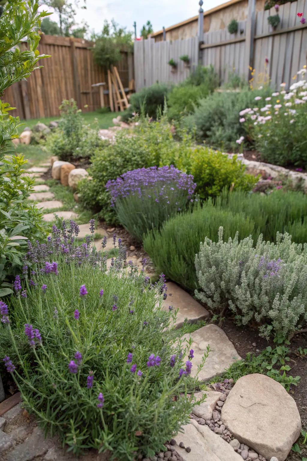 An herb garden adds fragrance and beauty.