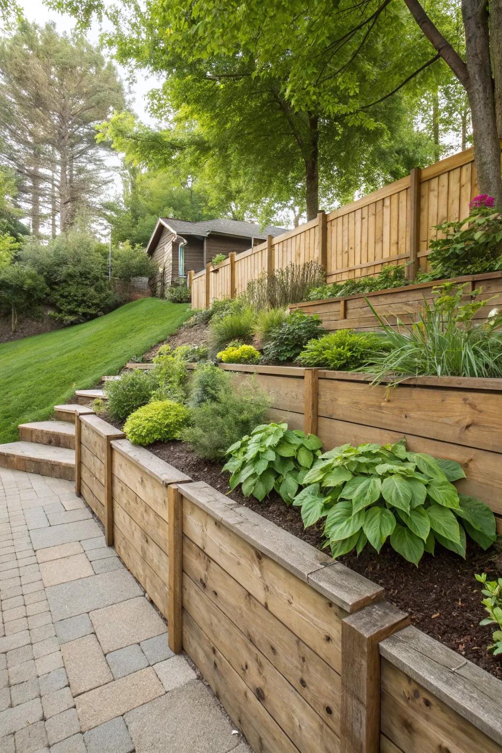 Use timber to build cost-effective retaining walls for terracing.