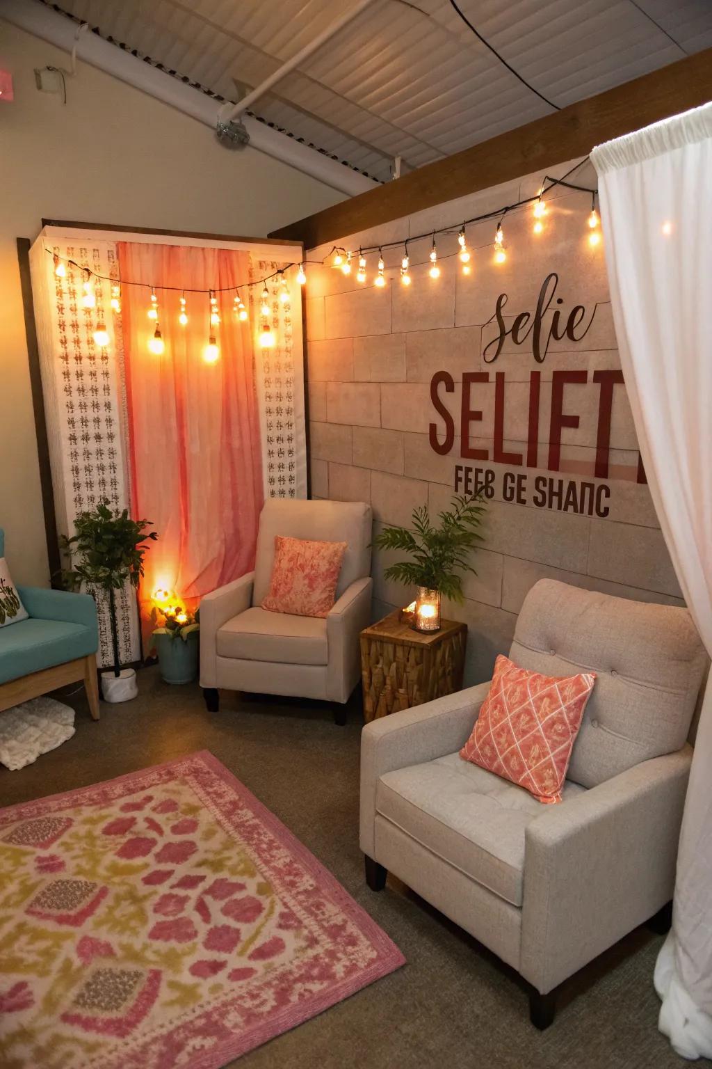 A unique selfie spot backdrop invites sharing experiences.