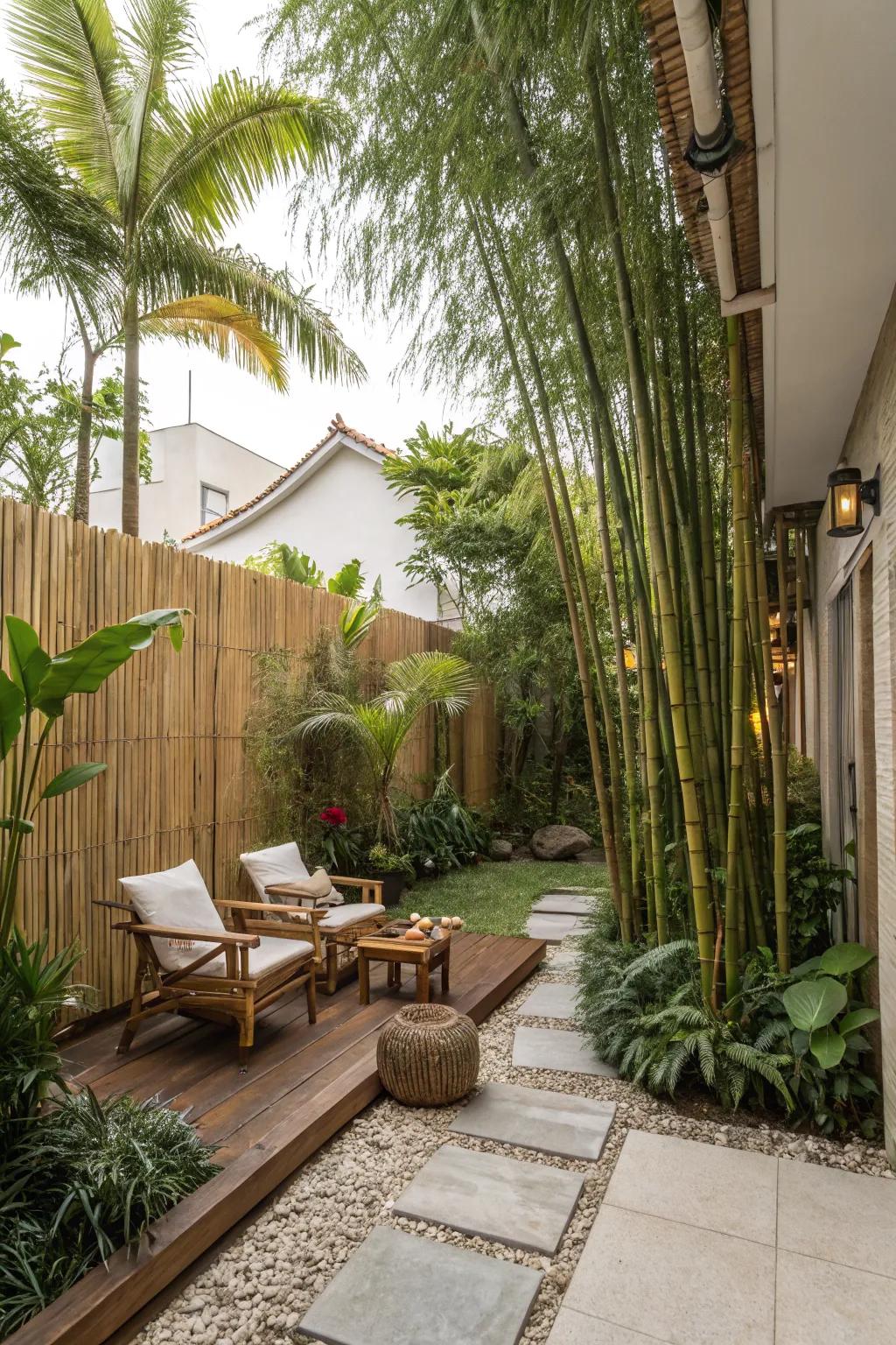 Natural materials create a cohesive tropical theme.