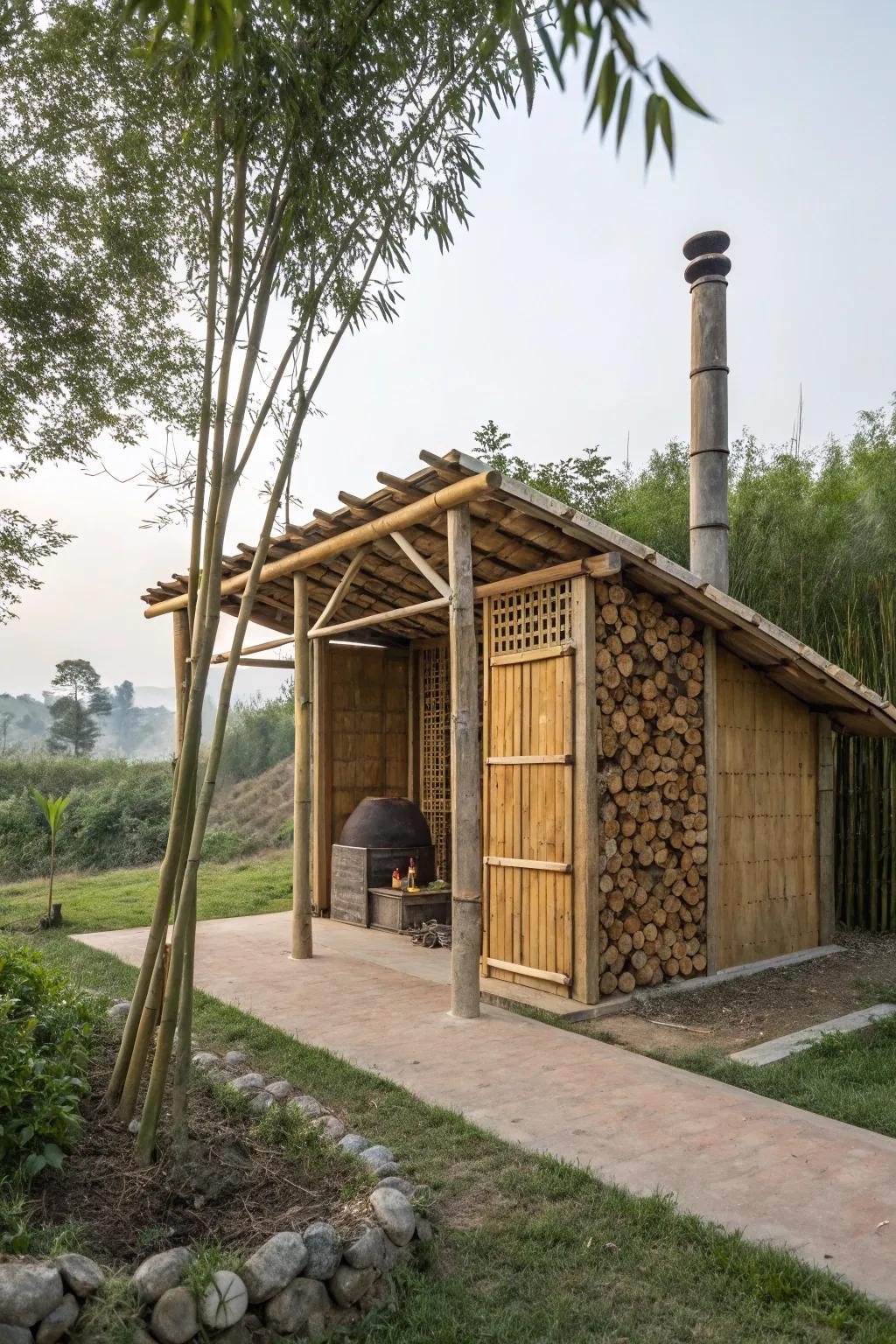 An eco-friendly smokehouse made with sustainable materials.