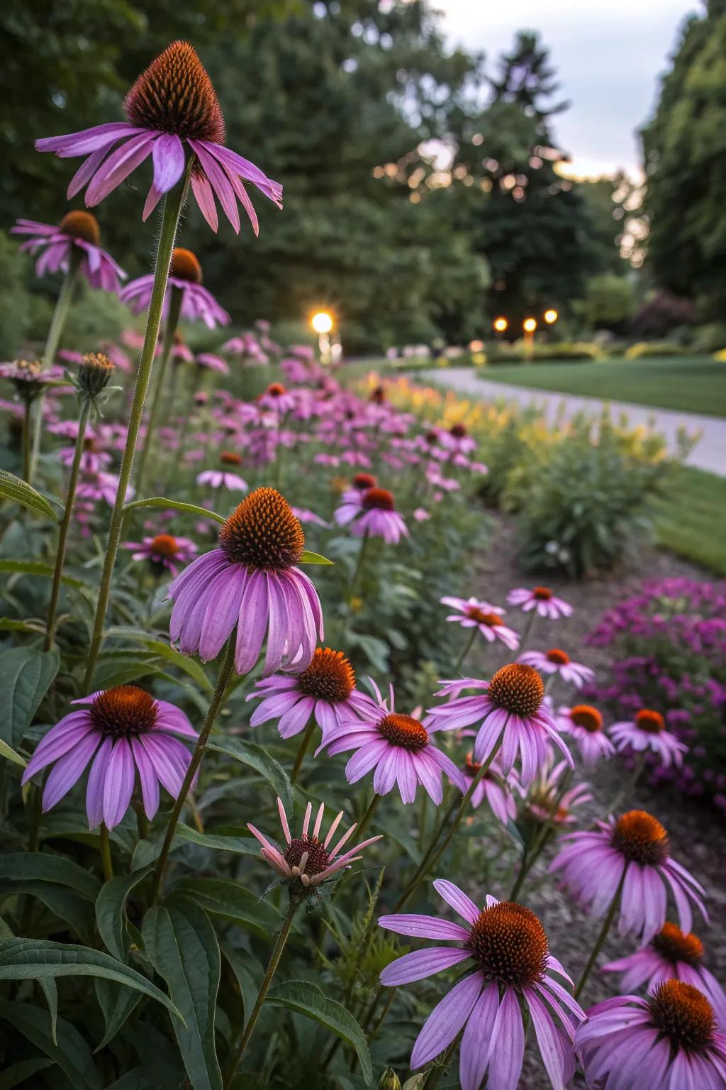 Purple Coneflowers offer perennial beauty with minimal care.