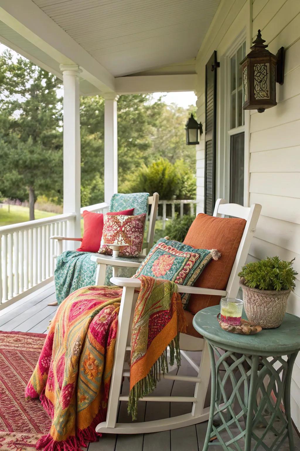 Cushions and throws add cozy comfort.