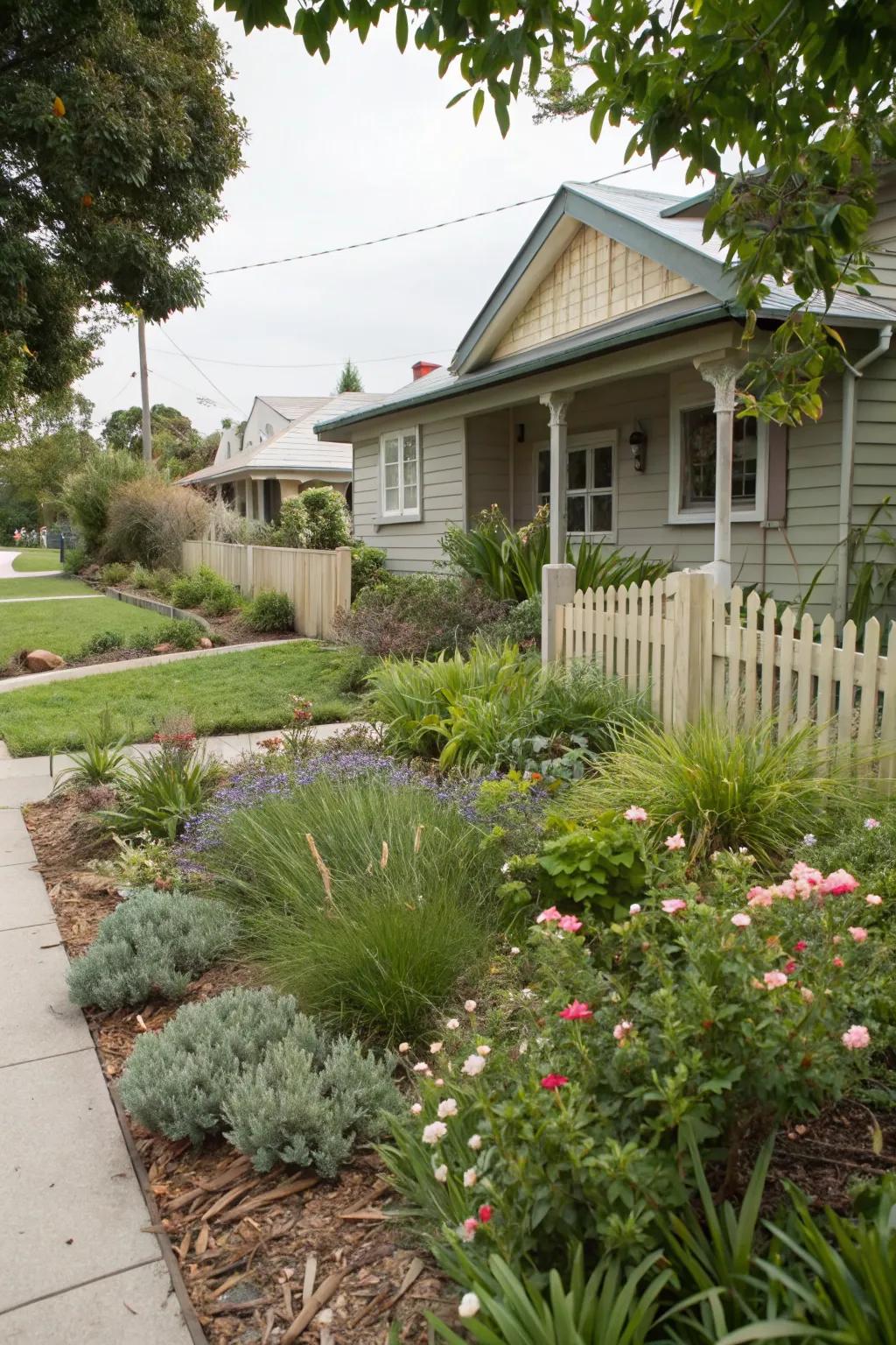 Native plants offering natural beauty and low maintenance in a Southern front yard.