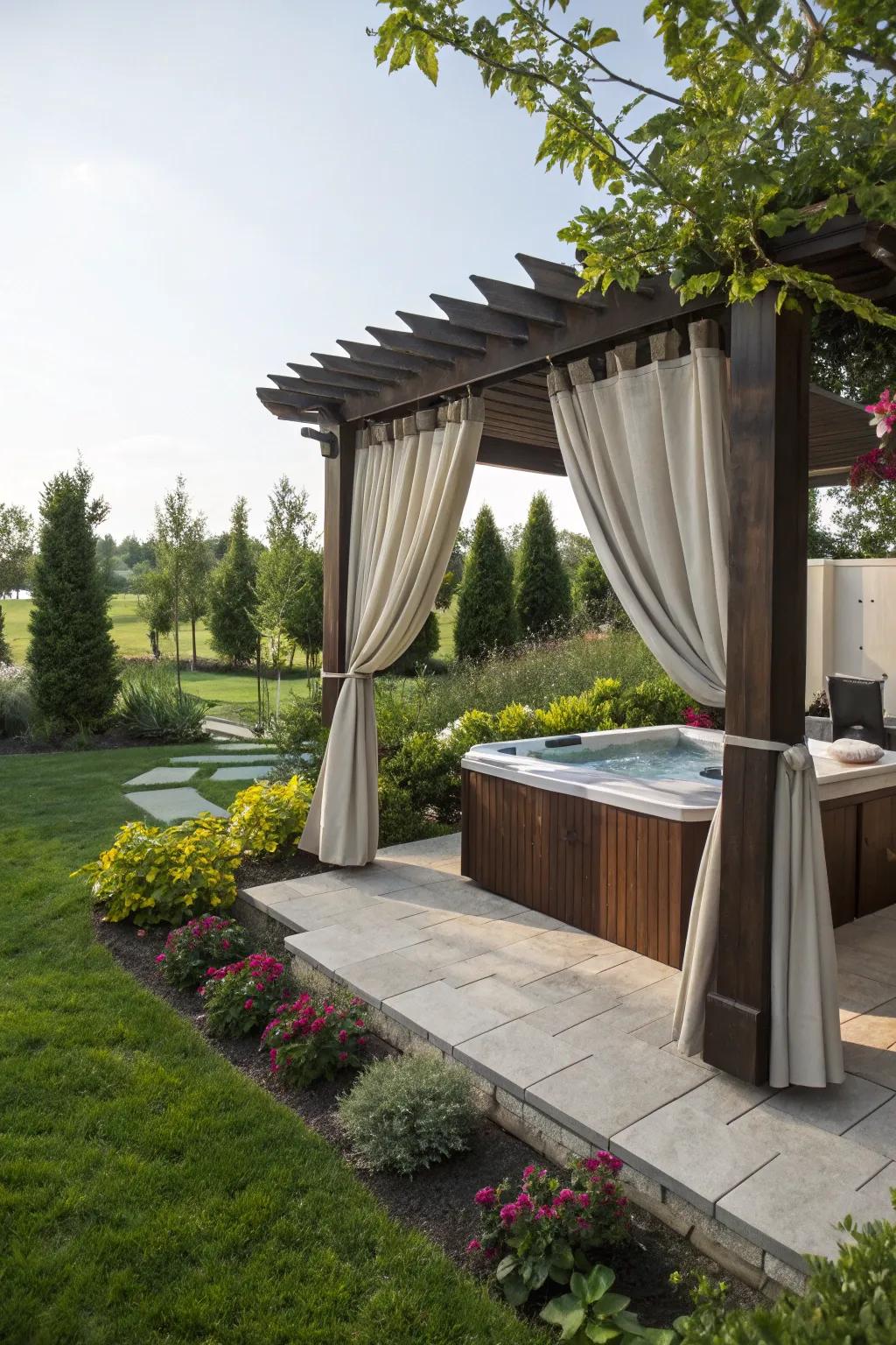 Pergolas offer shade and enhance visual appeal.