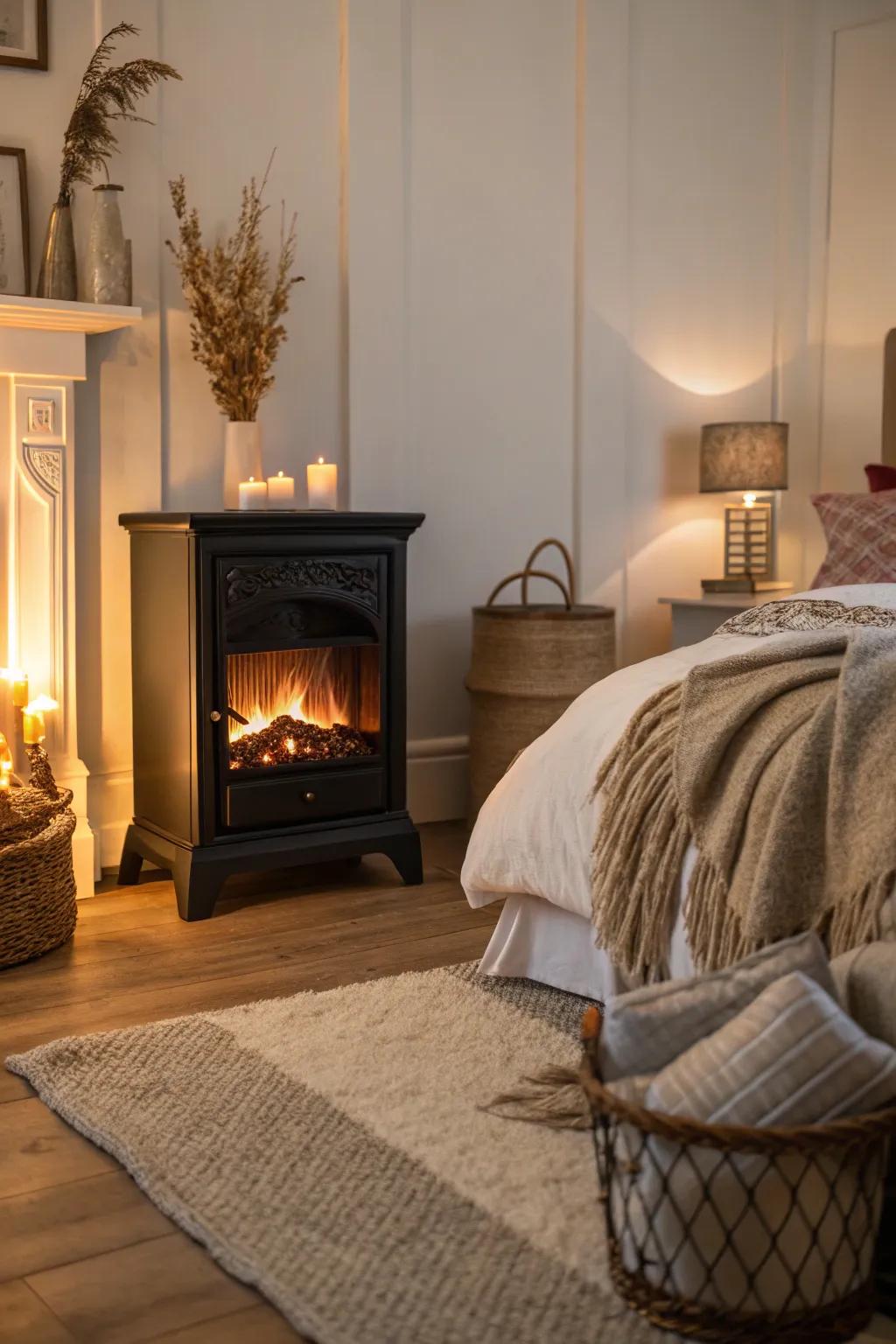 A fireplace brings warmth and coziness to your spa-inspired bedroom.