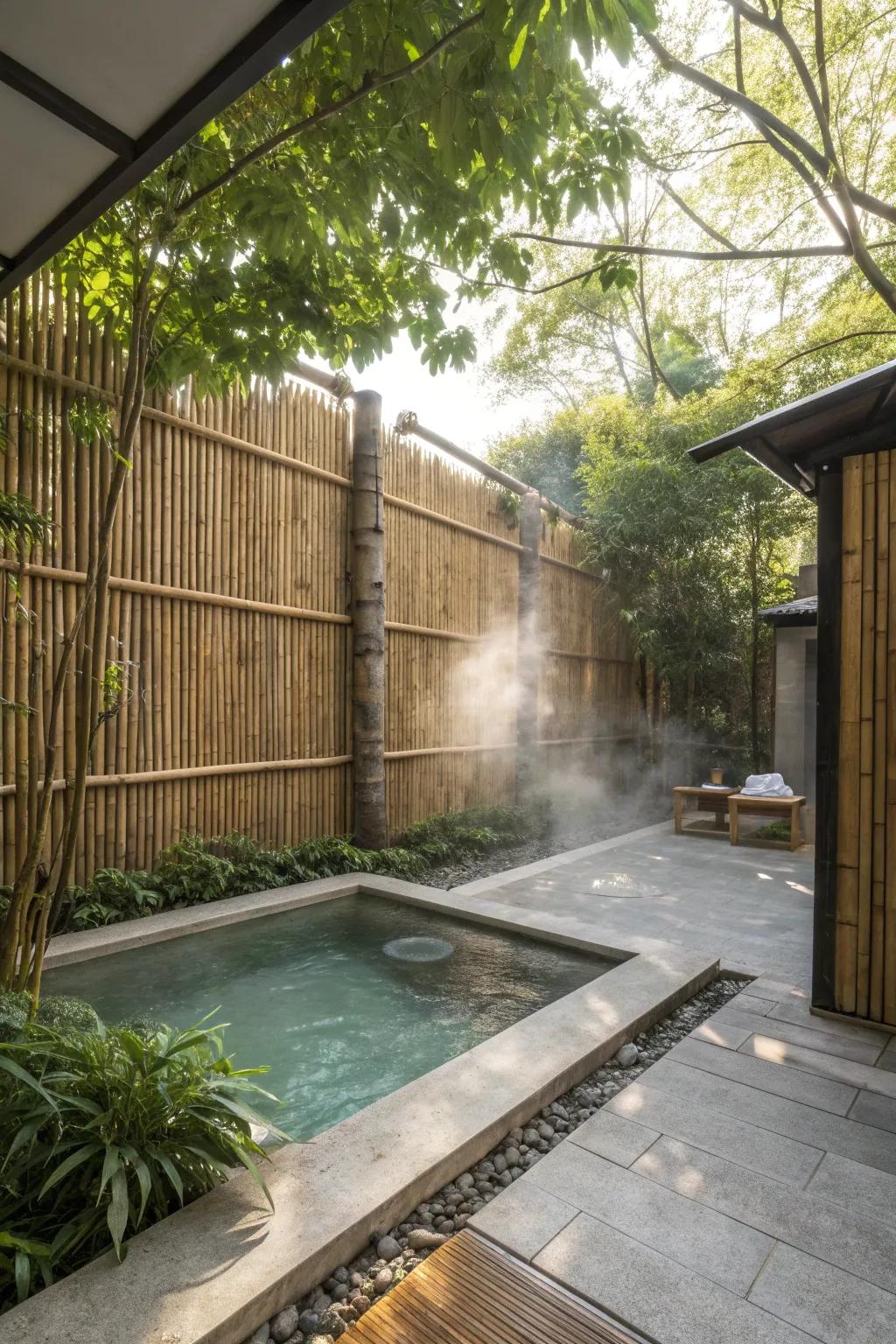 Bamboo screens provide privacy while enhancing the spa's natural feel.