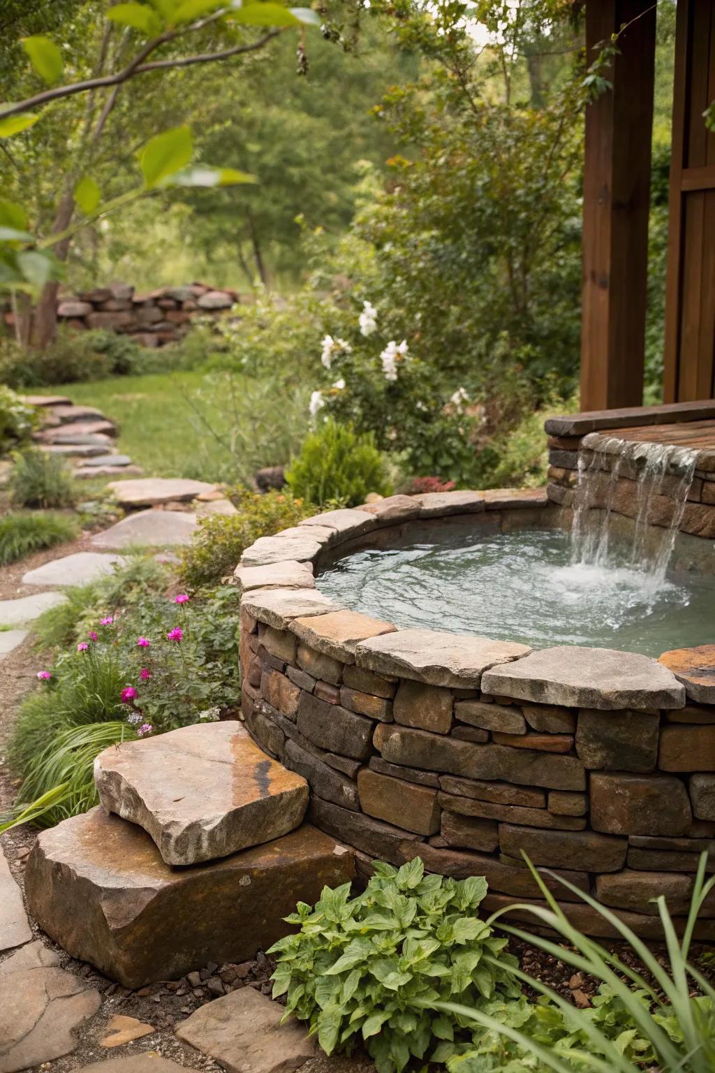 Stacked stone brings a rustic and earthy charm to your spa spillover.