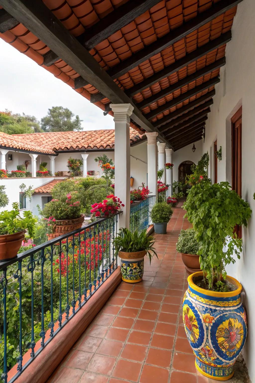 Talavera pottery adds vibrant artistry to your porch.