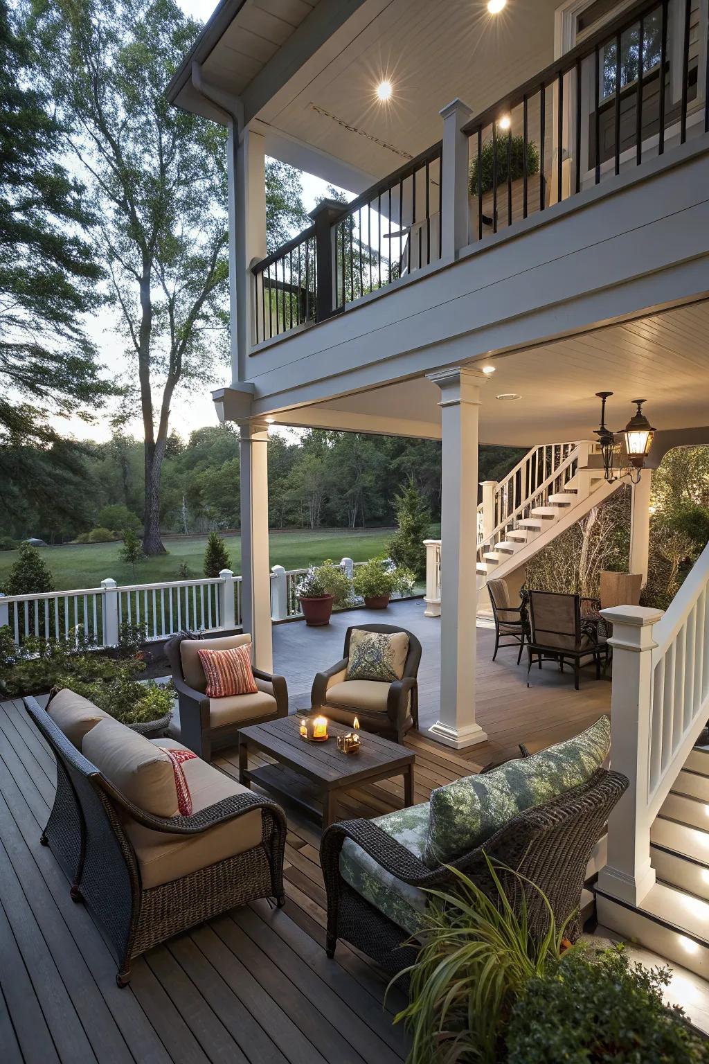 Multi-level porches add depth and variety to your outdoor living space.