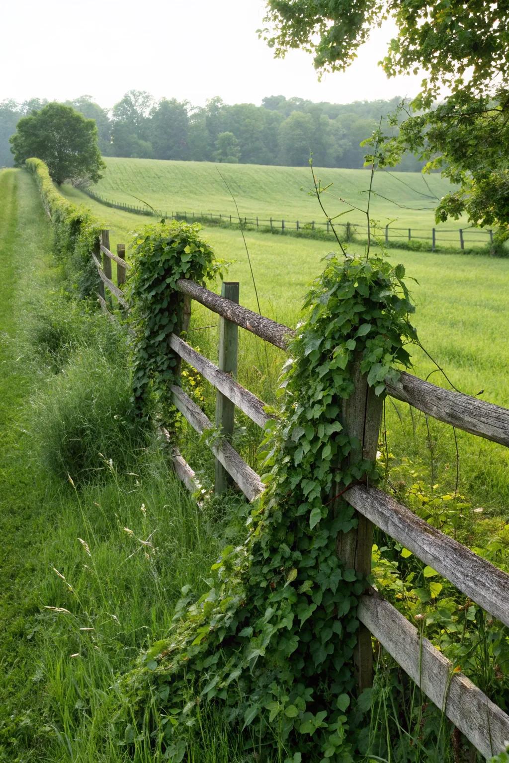 Vines transform this fence into a vibrant, living structure.