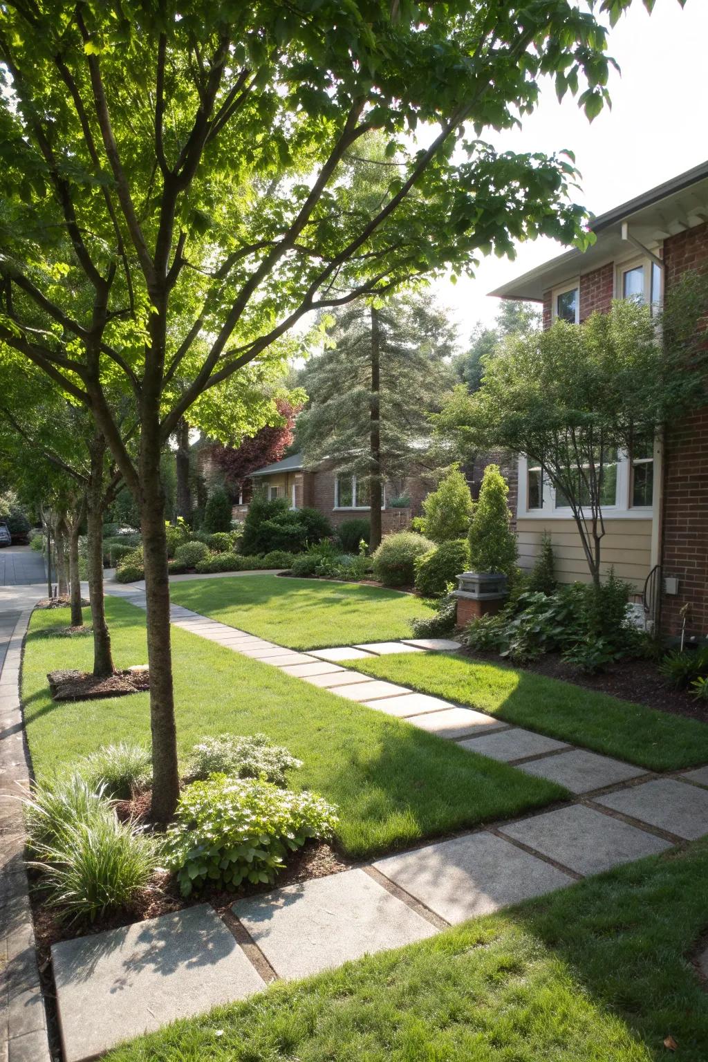 Small trees add height and seasonal color.