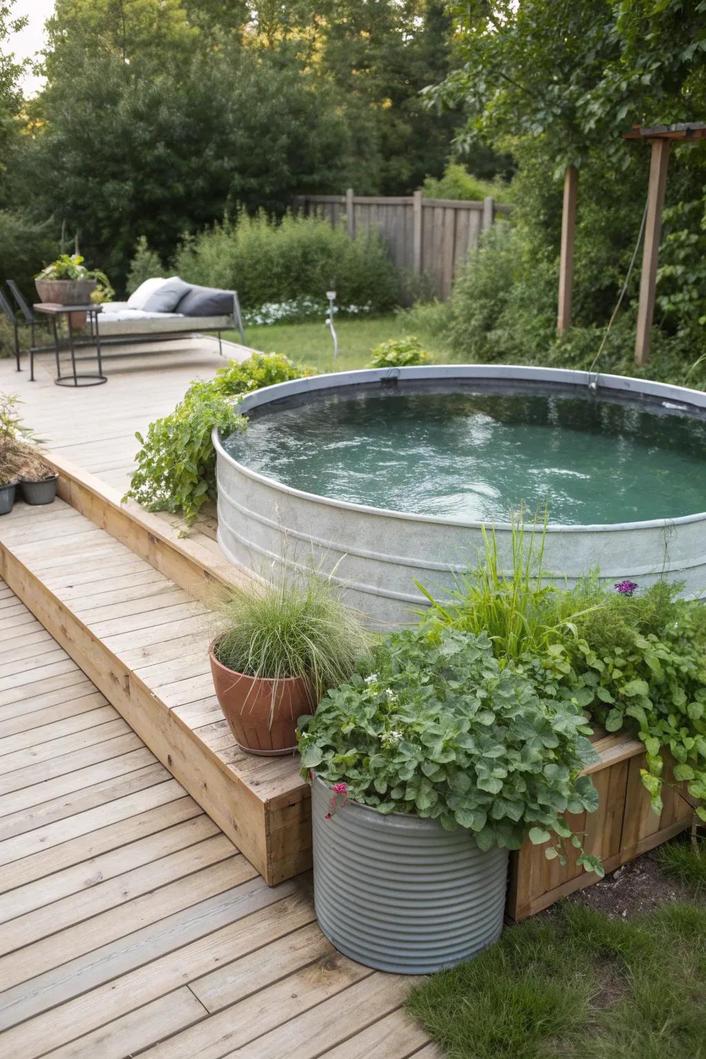 Integrated planters bring a touch of nature to your deck.
