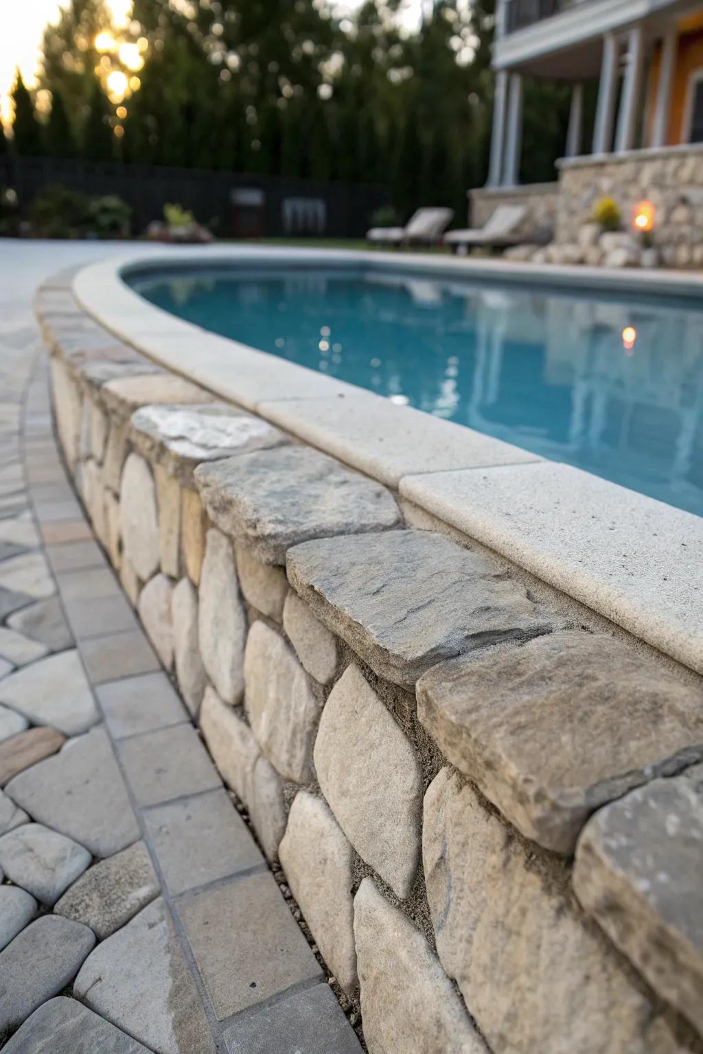 Stone coping ensures a clean and safe pool edge.