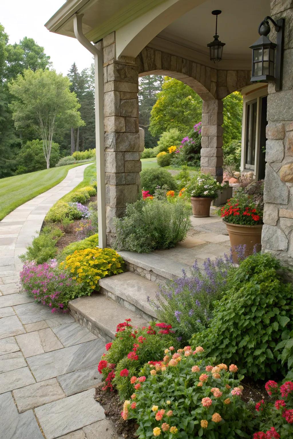 Landscaping adds a natural, welcoming touch.
