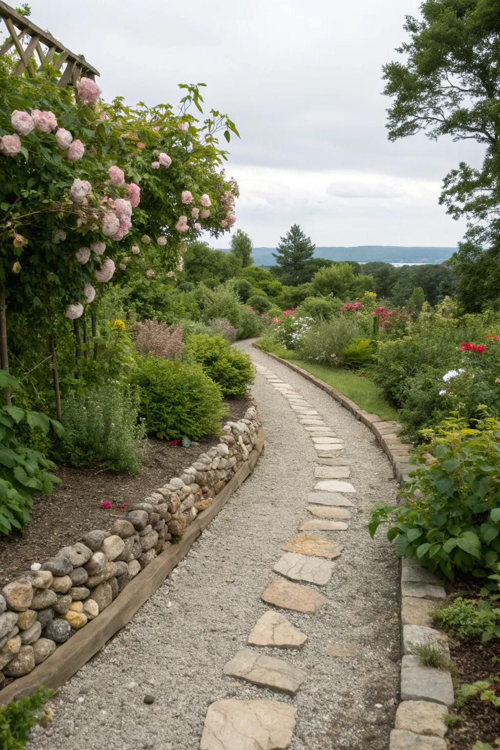 Textured elegance with stone and gravel combination.