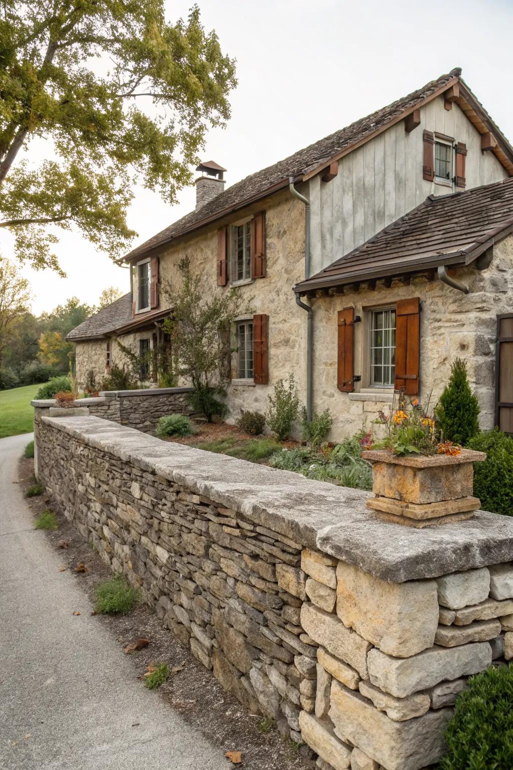 Reclaimed stone walls offer an eco-friendly and historical touch.