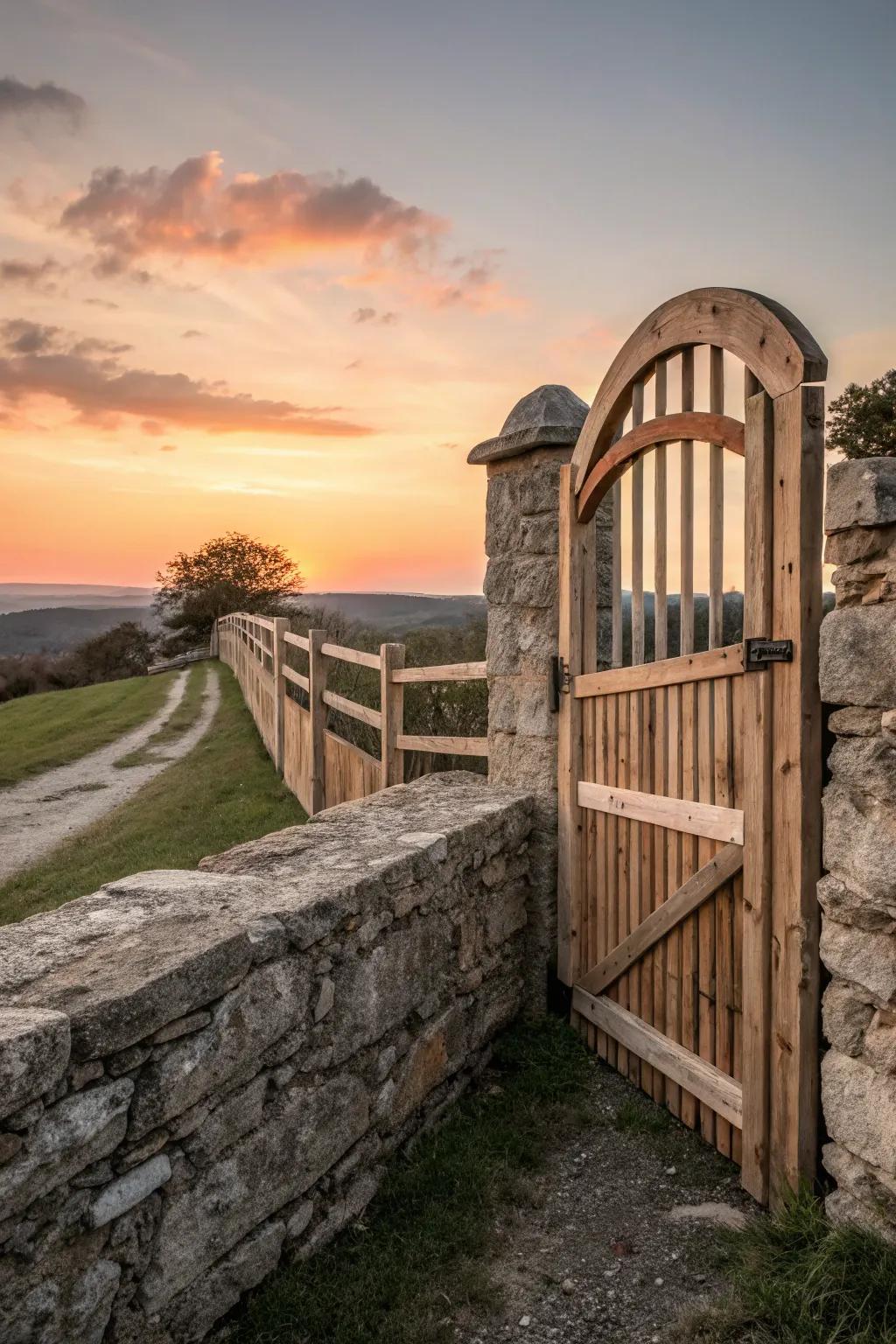 Graceful curves with an arched fence.