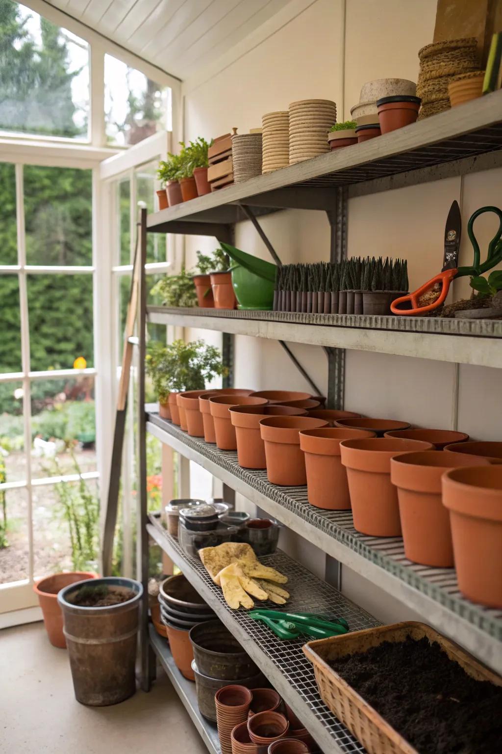 Utilize multi-level shelving for efficient vertical storage.