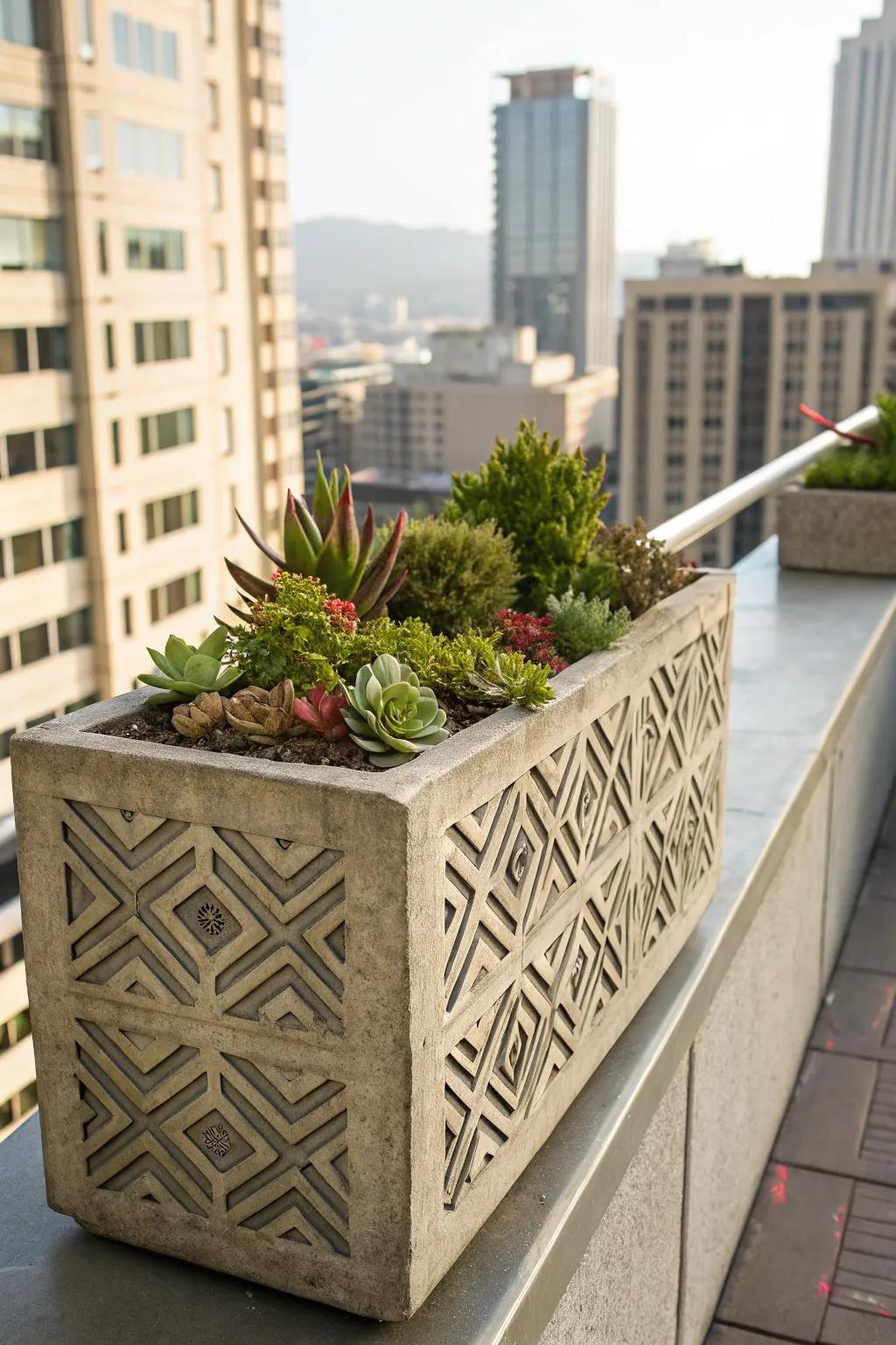 Concrete planters add a modern touch