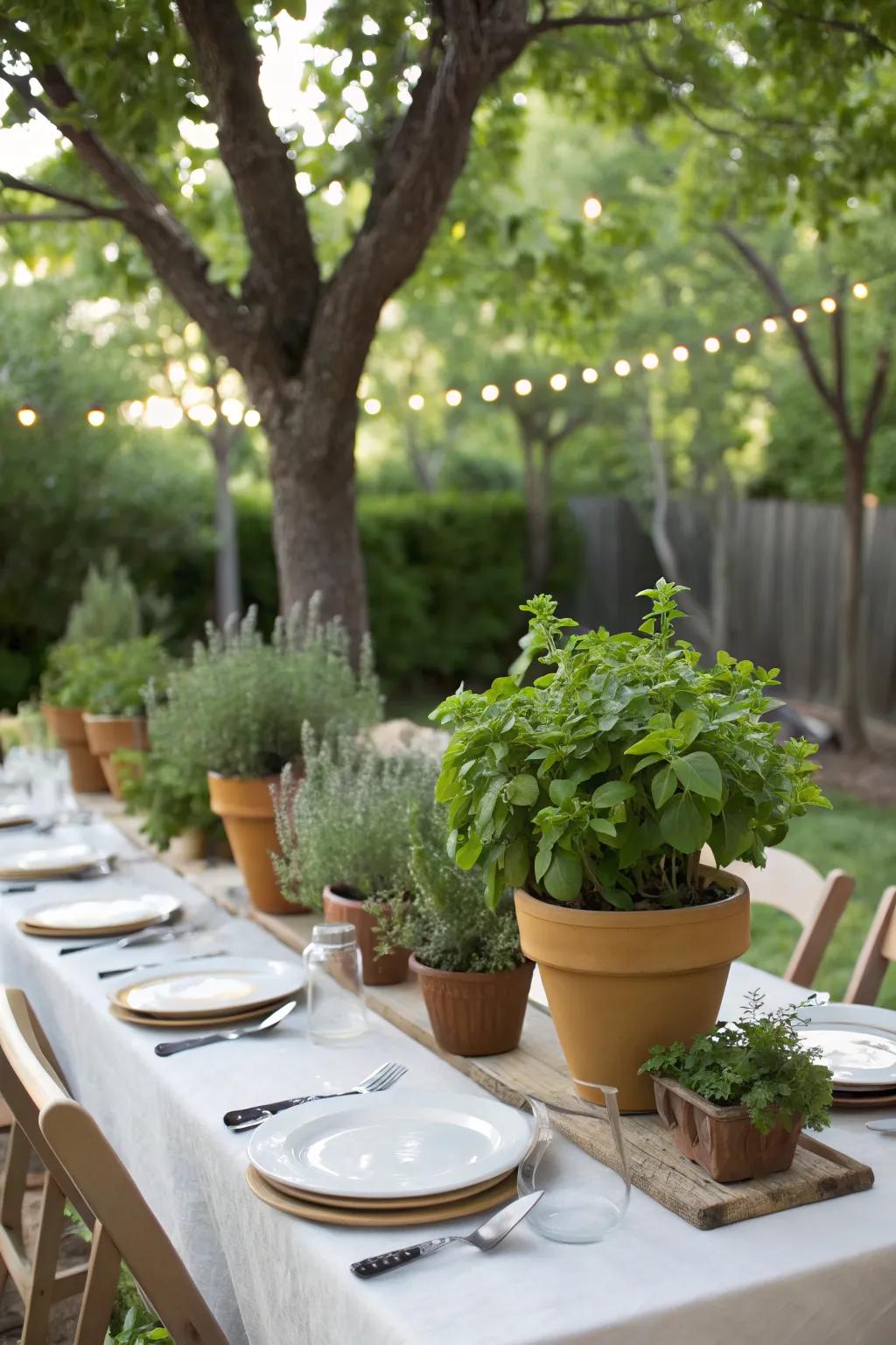 Enhance your tables with fresh and fragrant herb centerpieces.