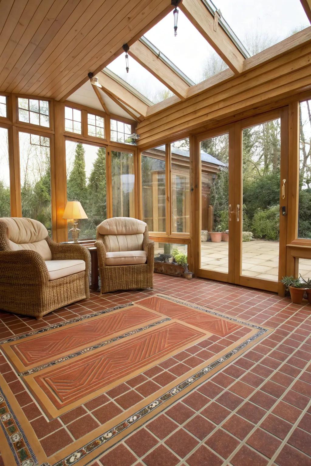 Underfloor heating keeps the sunroom warm all year.