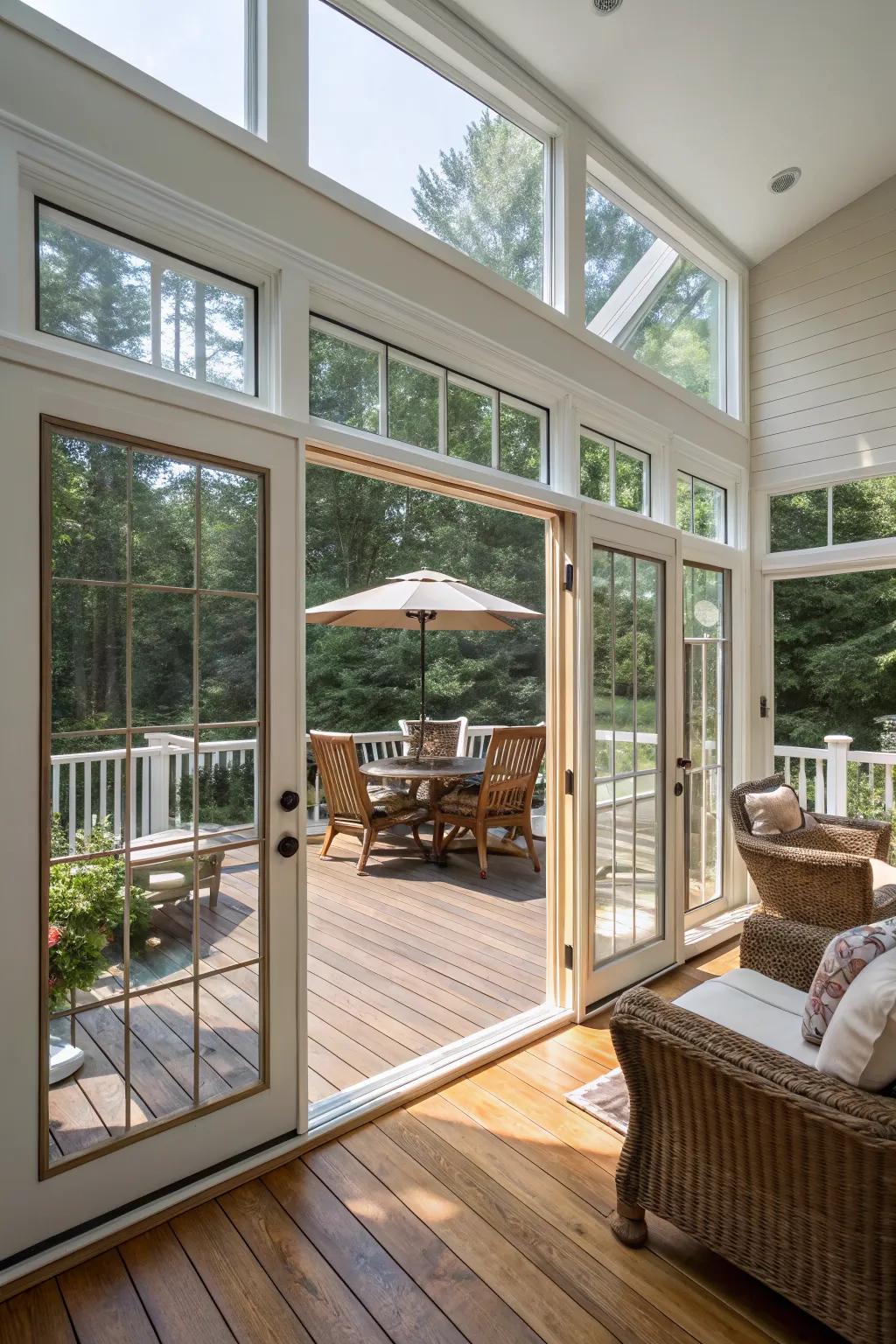 Well-defined entrances add an element of elegance to the sunroom.
