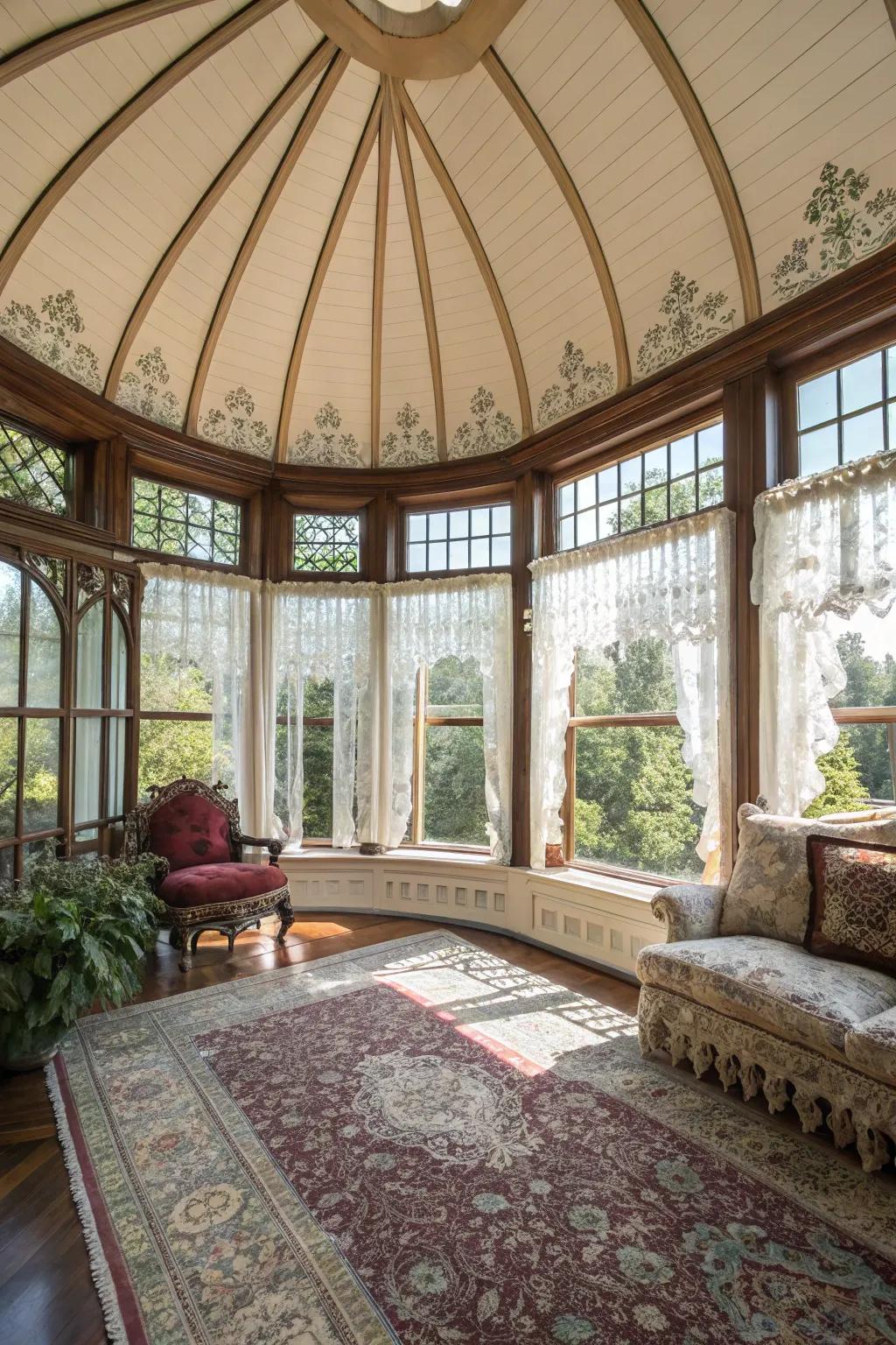 Curved eave roofs bring Victorian elegance to your sunroom.