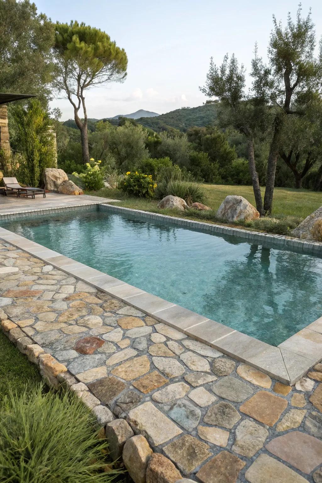 Stone-mix tiles add natural elegance and rustic beauty.