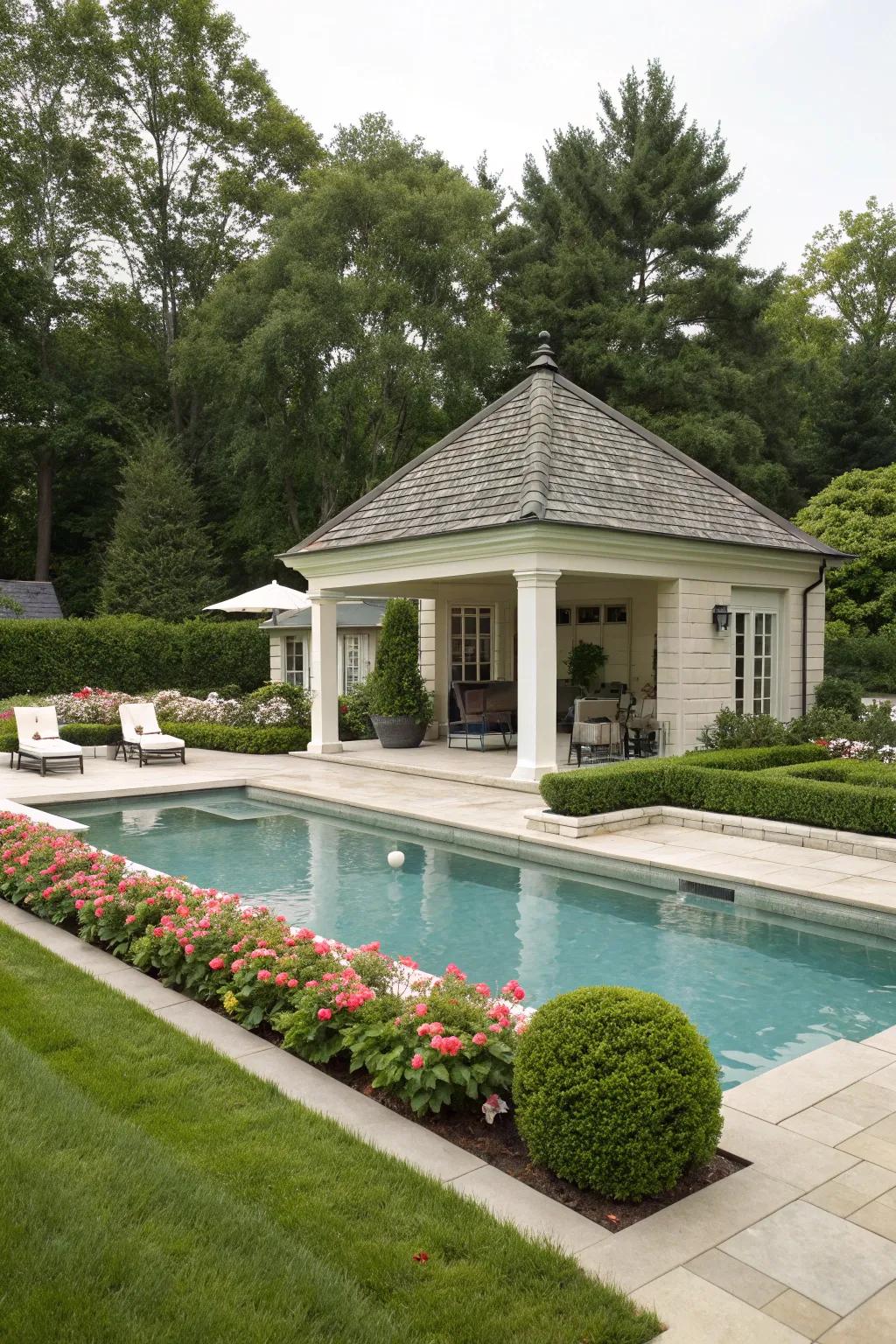 Hip roofs provide wind resistance and classic charm.
