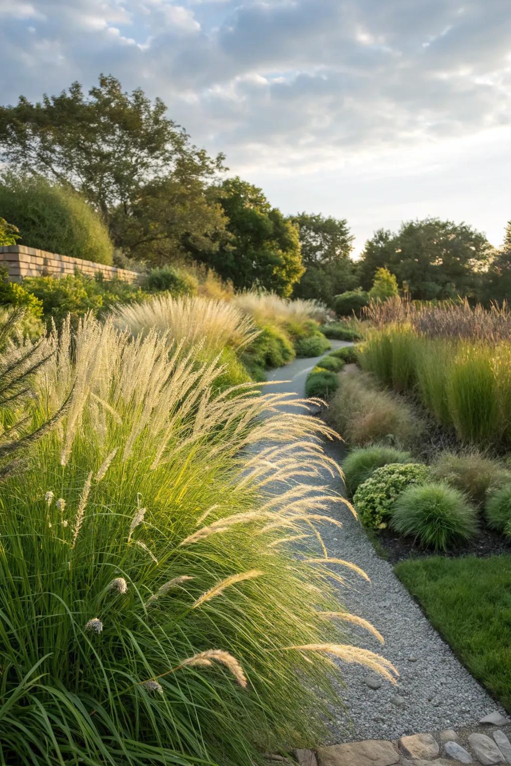 A dramatic mass planting of tall grasses for an impactful garden.