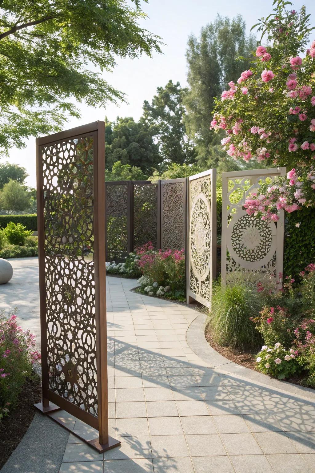 Decorative privacy screens add artistry and privacy.