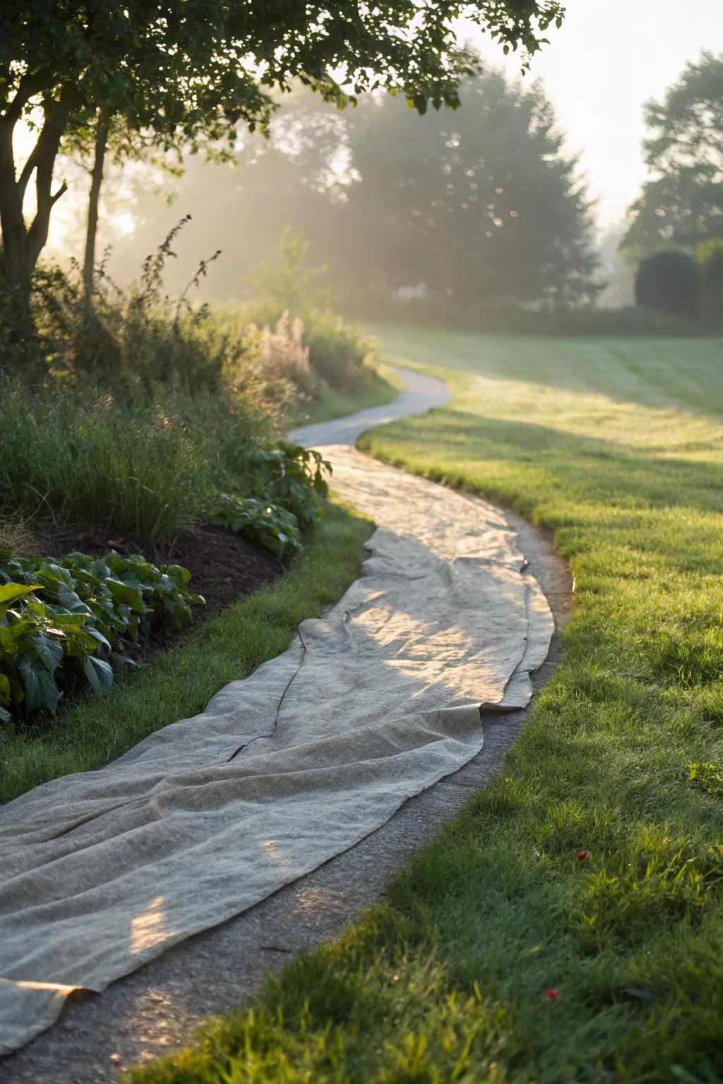 Landscape fabric provides a soft, protective walkway.