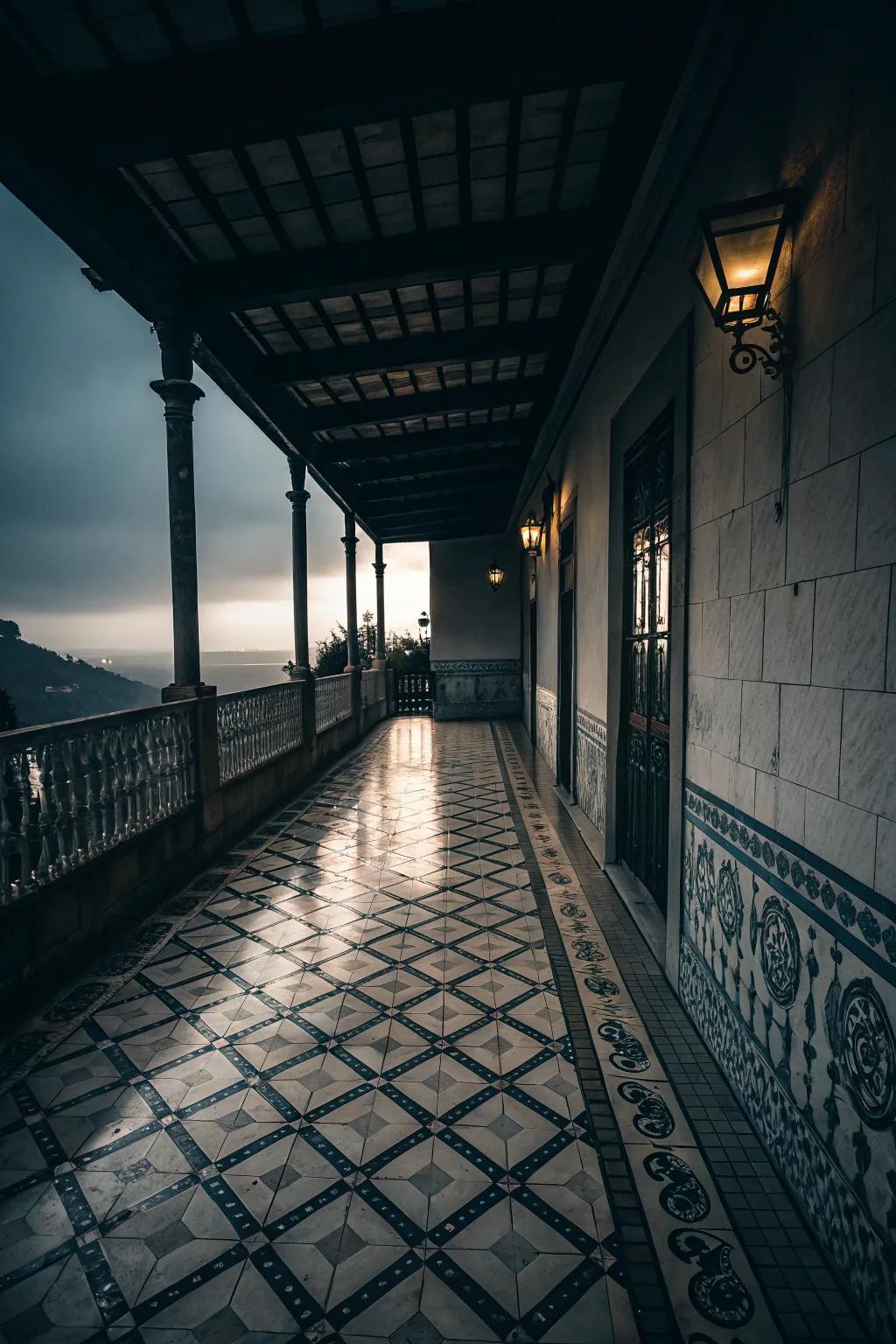 Create a chic and dramatic terrace with monochrome tiles.