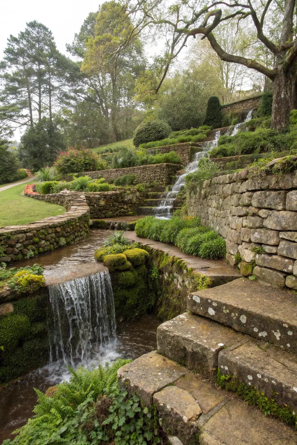 Water features bring tranquility to the garden.