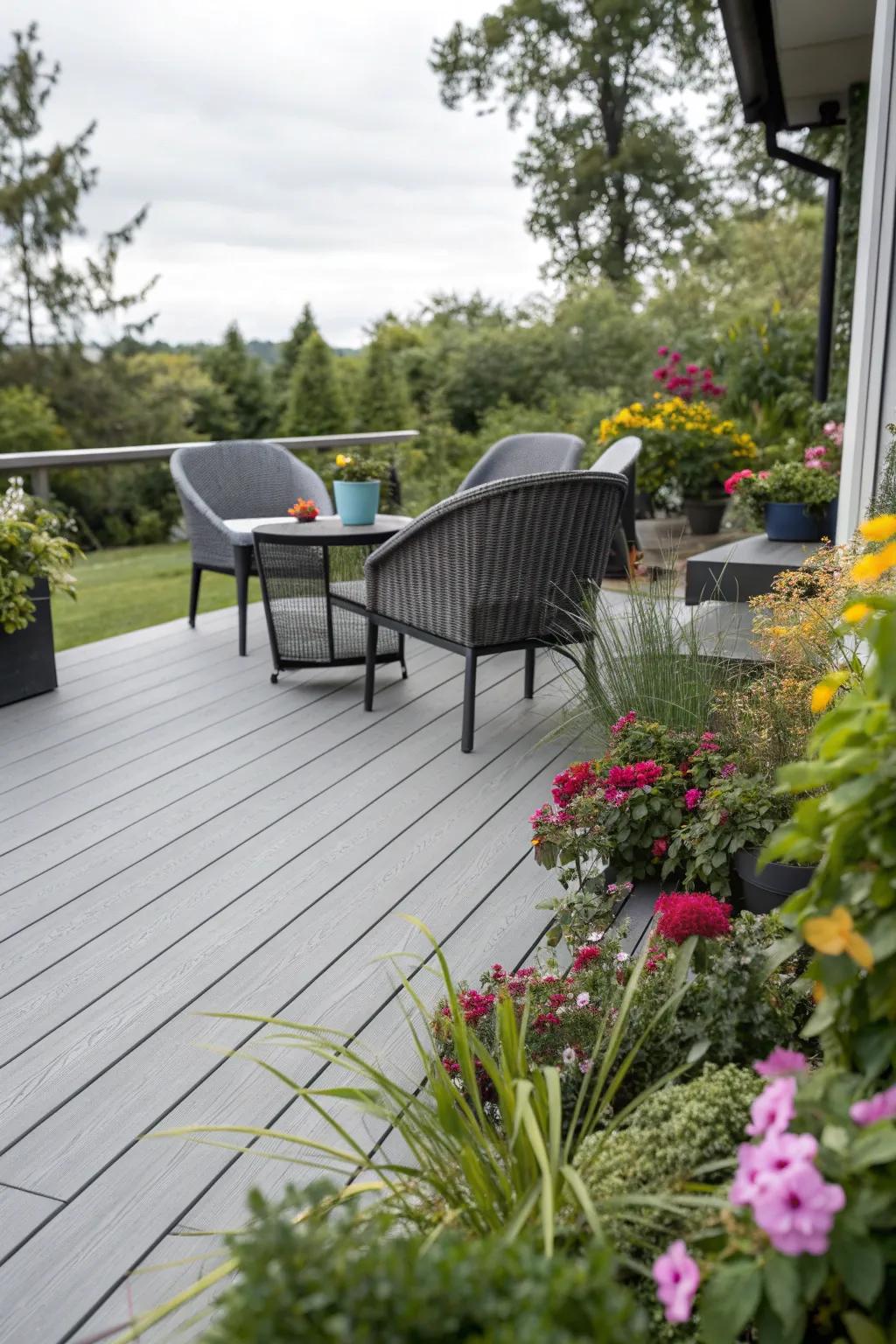 Gray tones lend a modern elegance to this timber deck.