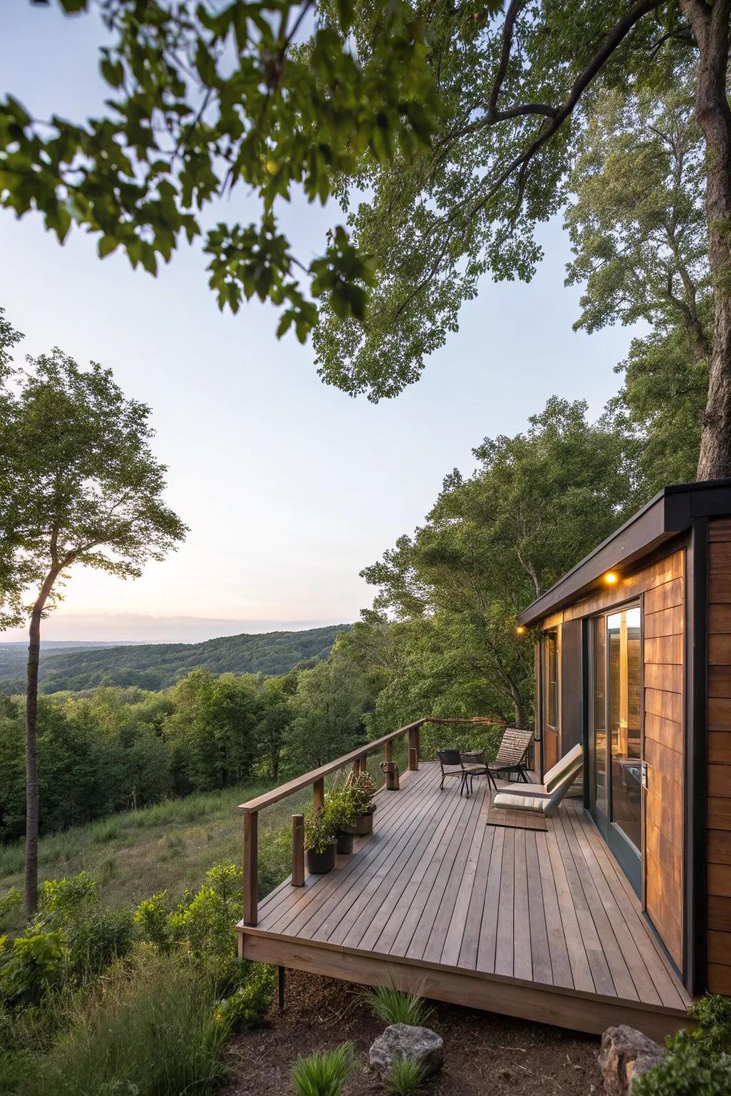 Seamless integration with nature enhances the deck's tranquility.