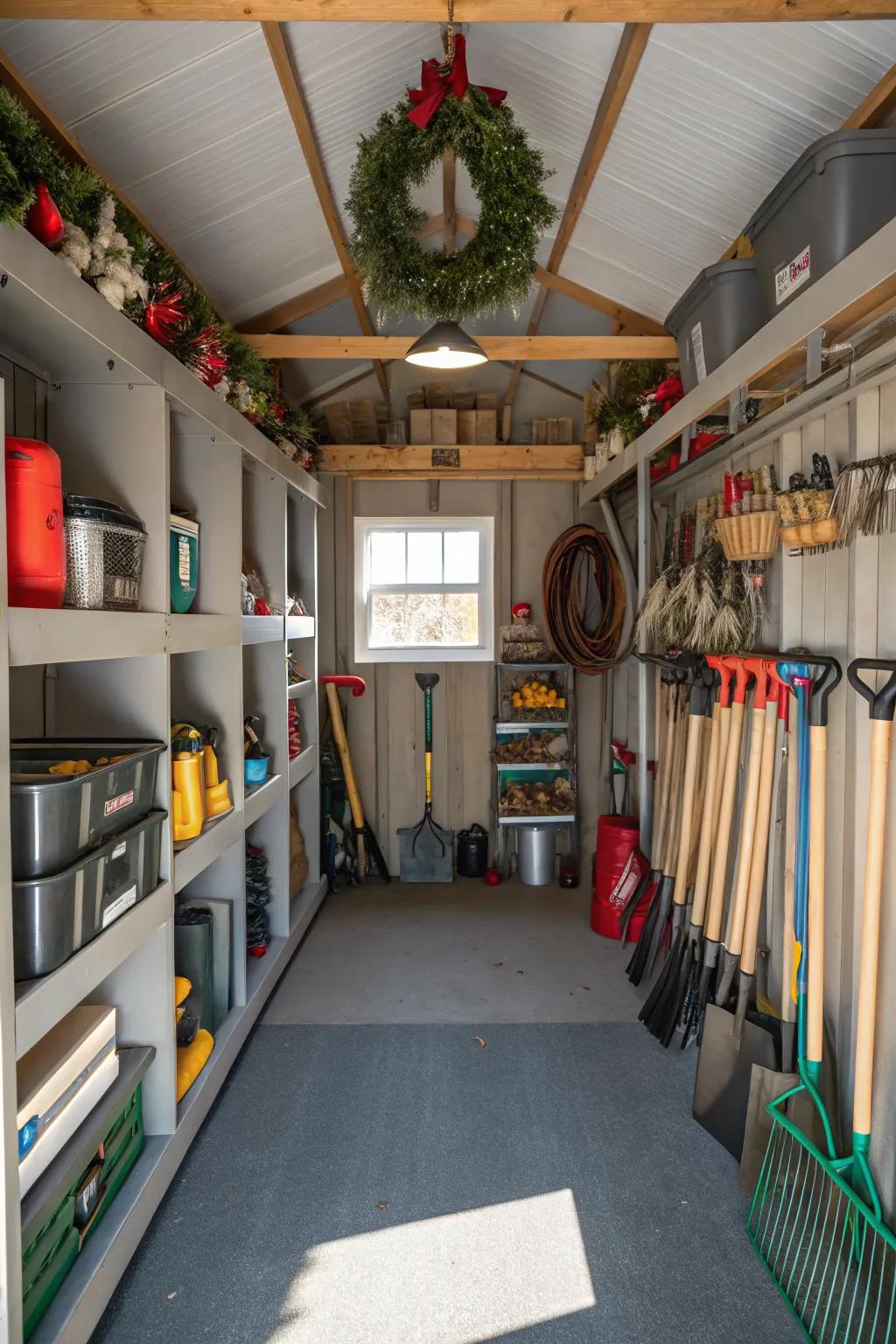 Overhead storage maximizes your shed’s capacity.