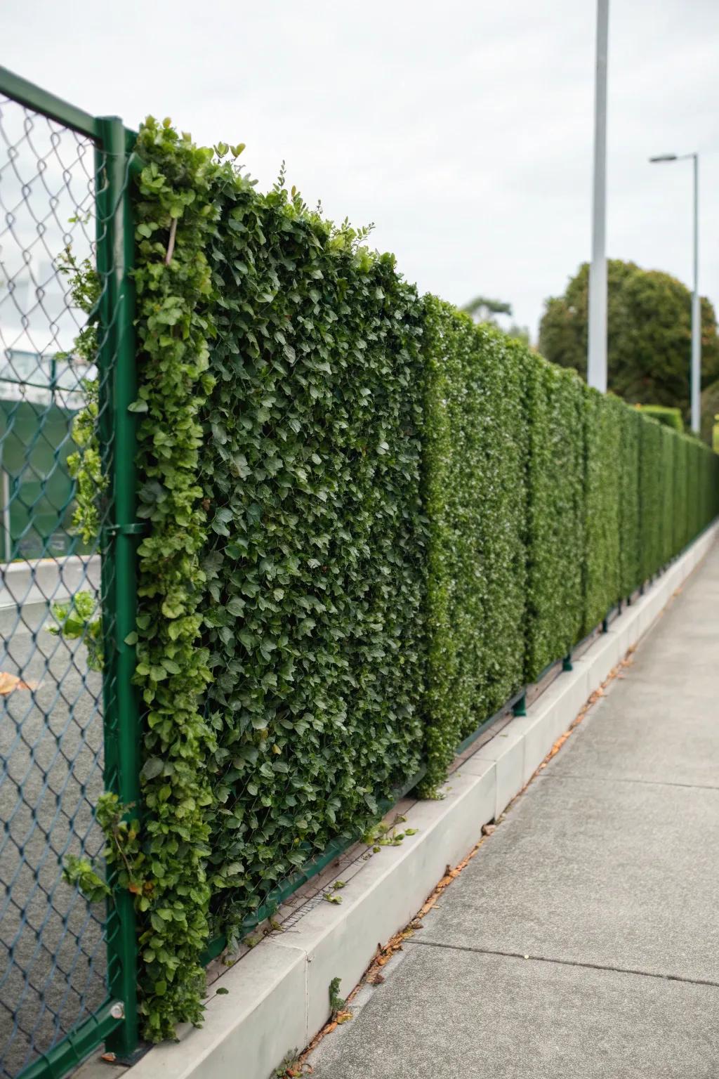 Artificial ivy provides a maintenance-free green screen.