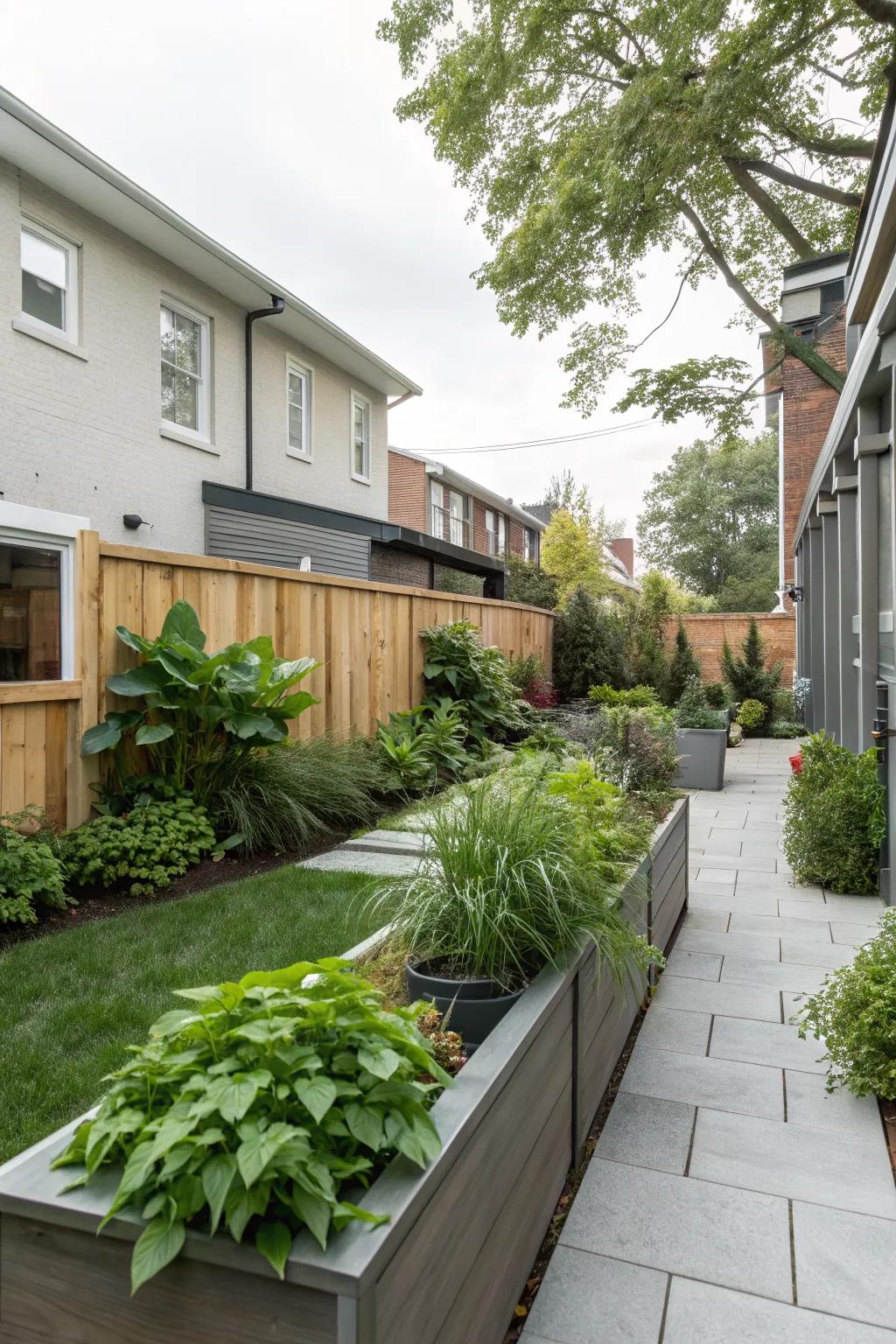 Achieve a sleek look with built-in planters.