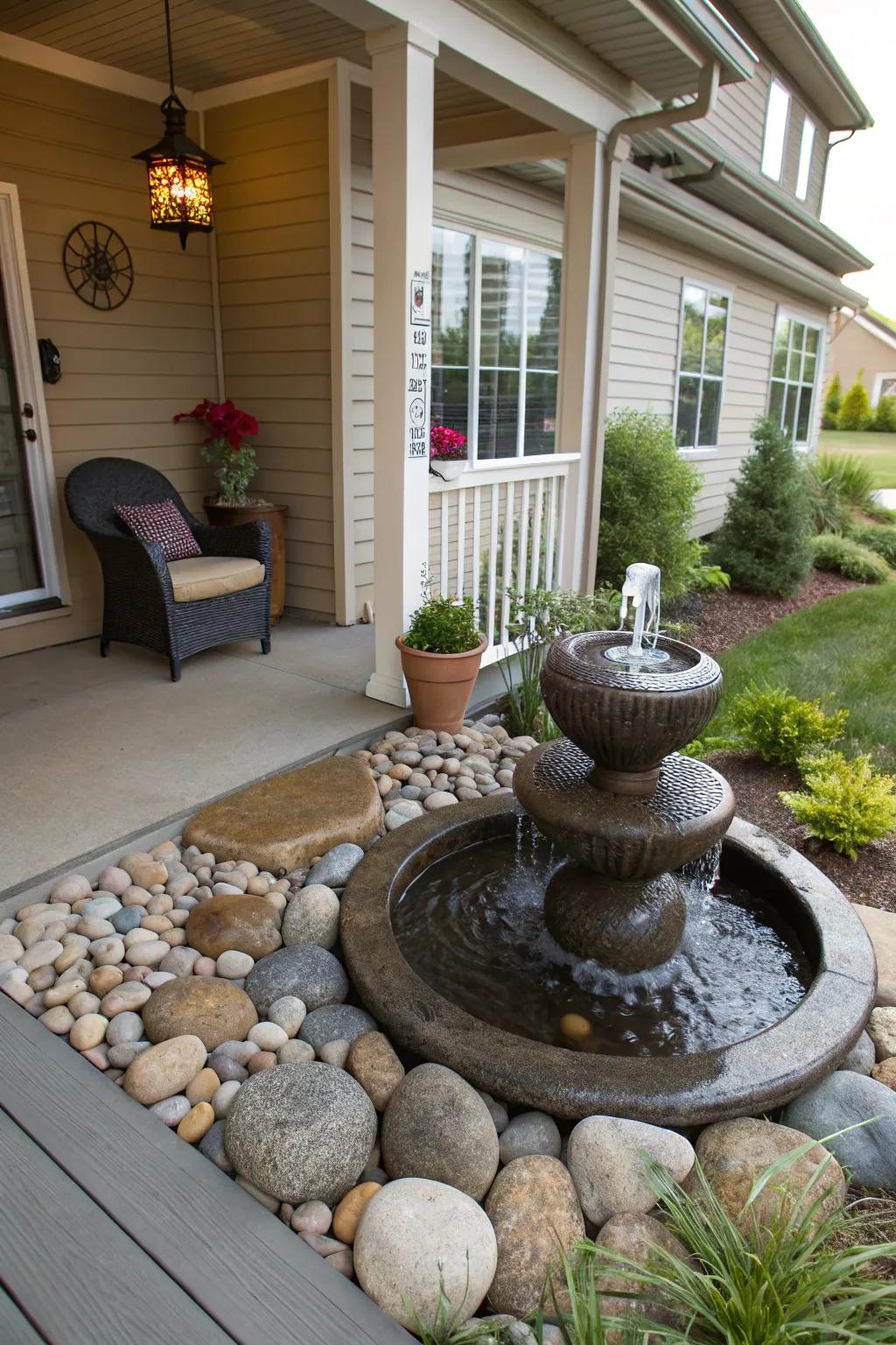 A unique water feature adds tranquility.