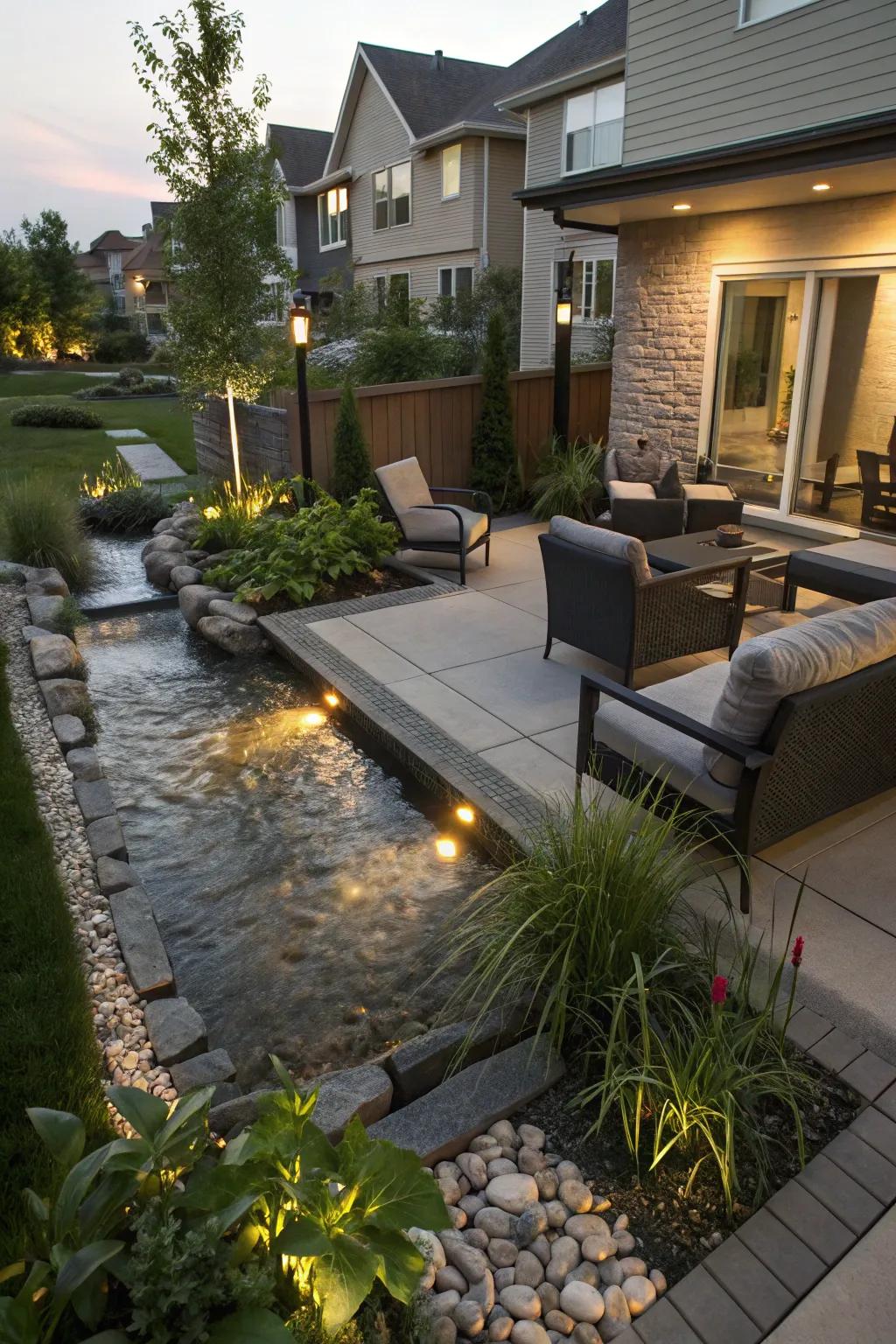 Water features add tranquility and a sense of seclusion.
