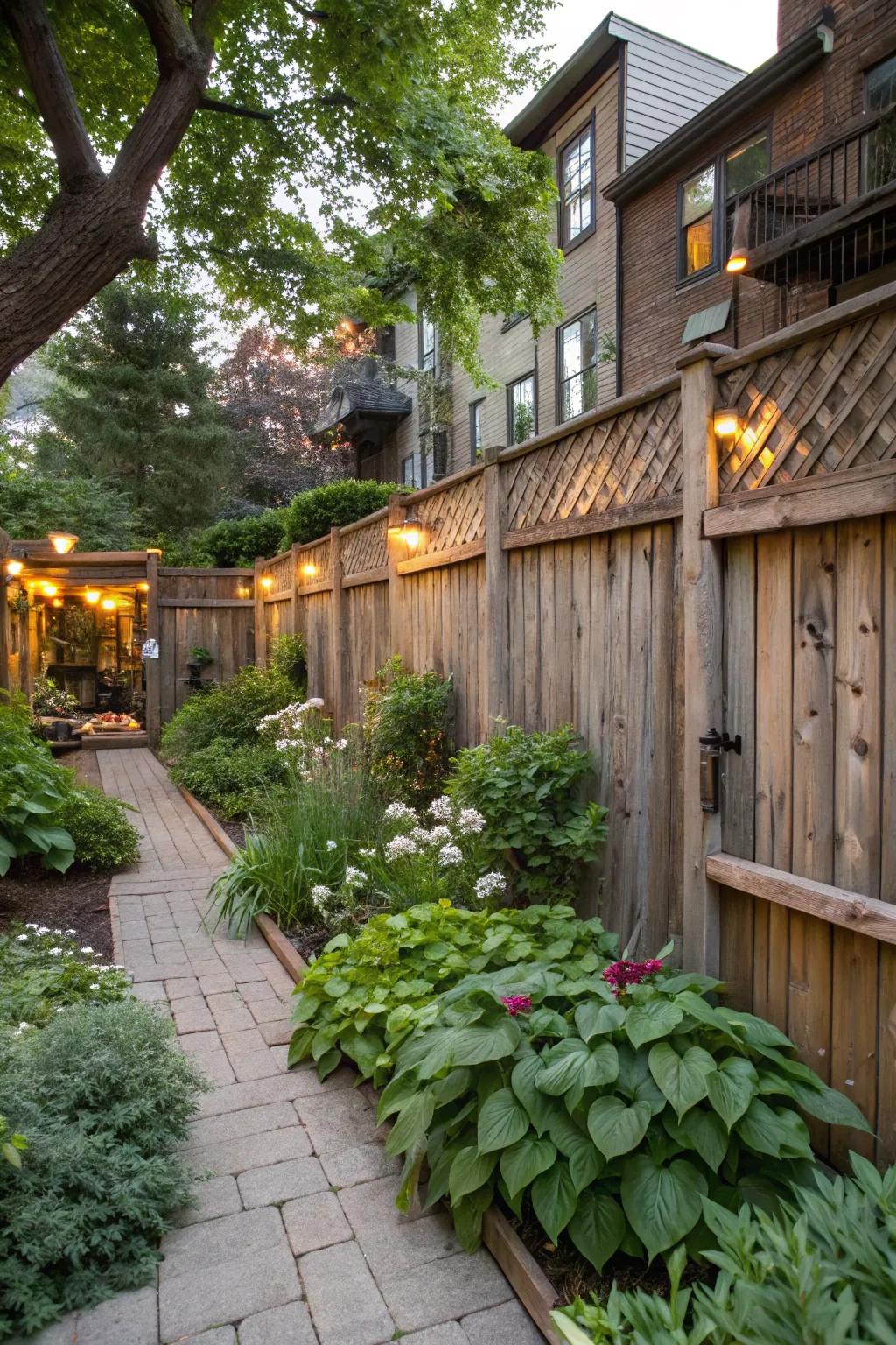 Reclaimed wood fences add character and sustainability to your yard.