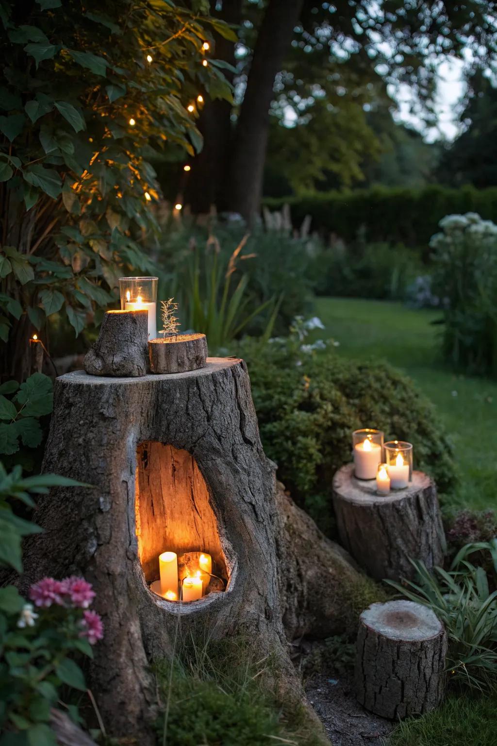 Illuminate your garden with rustic candle holders.