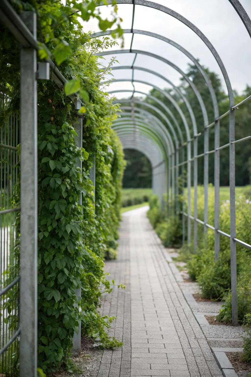 A sleek and modern minimalist metal trellis tunnel.