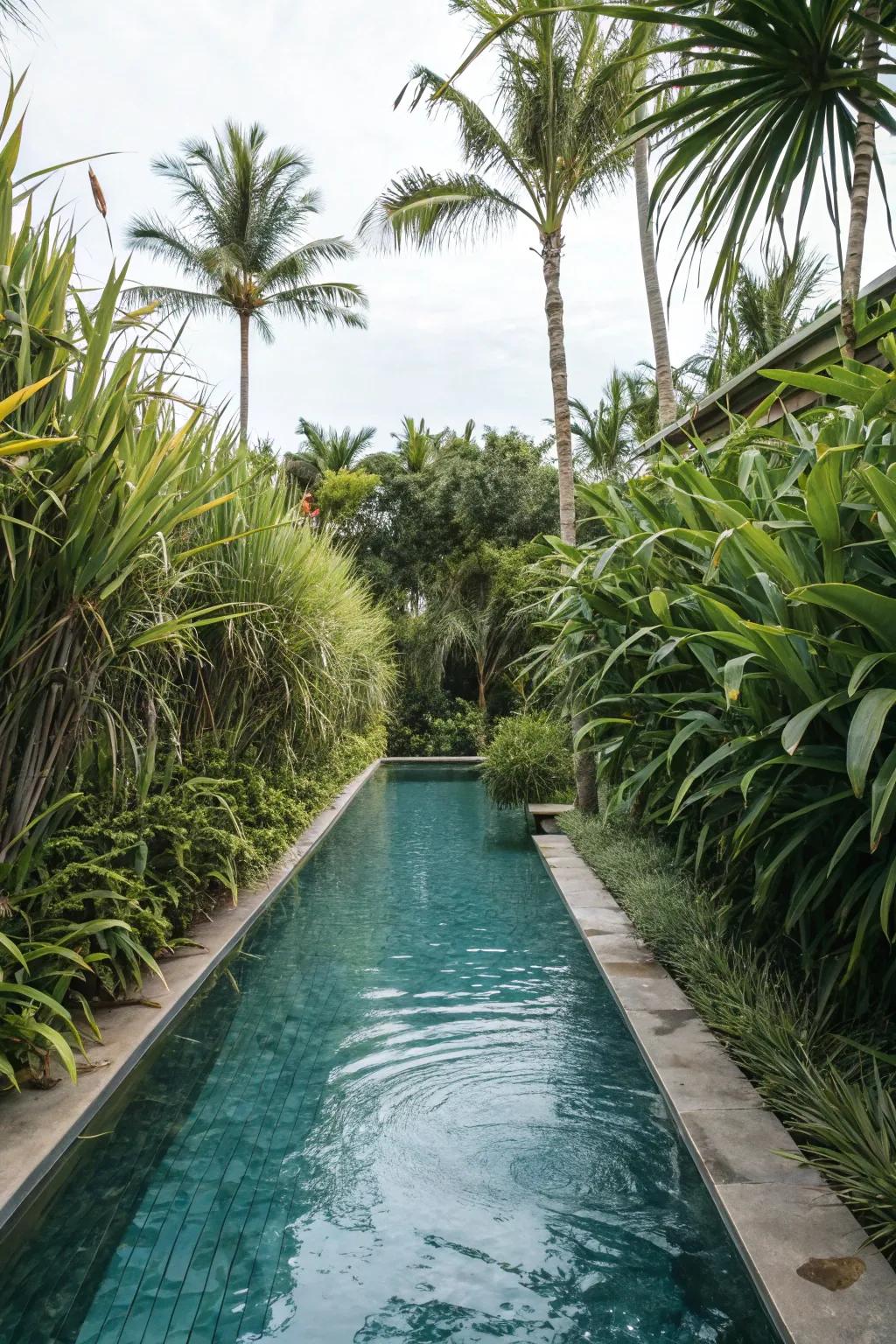 Tall greenery provides privacy and a secluded feel for your pool area.