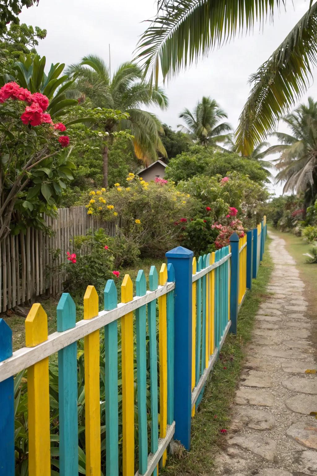 Bright panels bring vibrancy to a tropical garden.