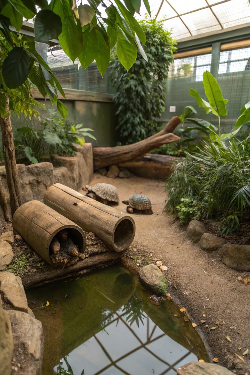 Cozy hideout spots for turtles in their habitat.