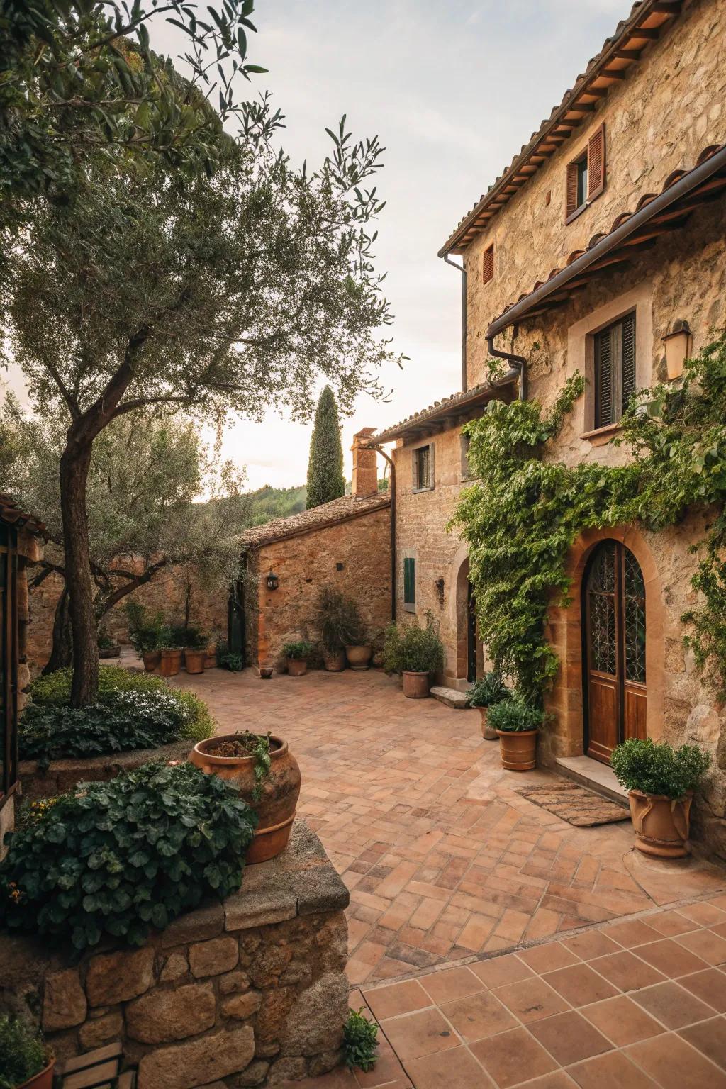 Warm colors create a welcoming atmosphere in this courtyard.